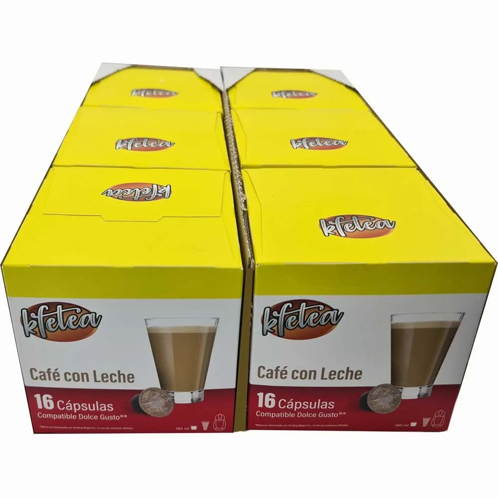 Cafe con leche Kfetea 6 cajas de 16 capsulas compatibles Dolce Gusto
