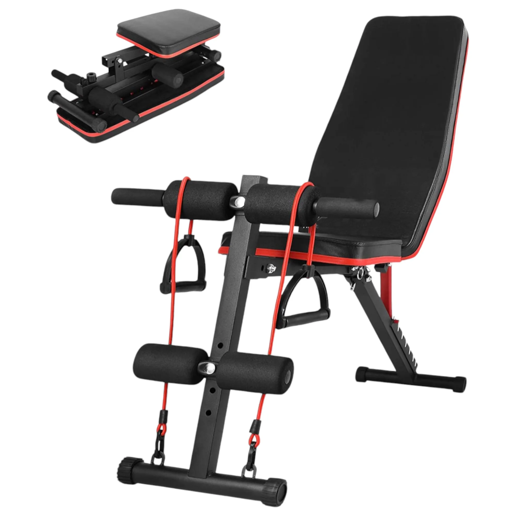 Multifunctional Adjustable Weight Training Bench for Home Gym, Made of Durable Steel with 7 Positions, Includes Elastic Cords, 54x160x106 cm, Supports 120 kg, Comfortable Padding for Enhanced Workout Safety.