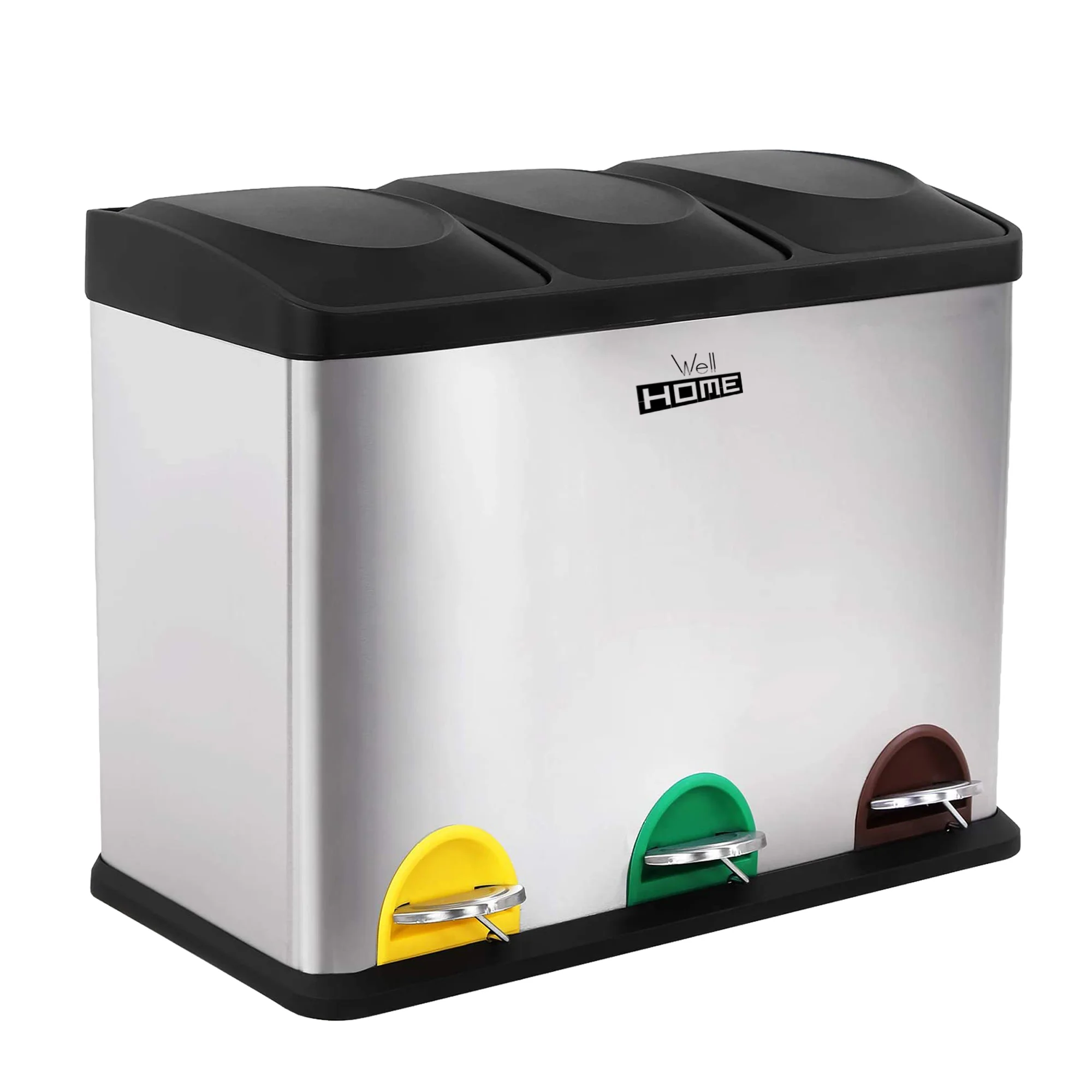 Cubo de Reciclaje Ecológico Wellhome 45L 3 Compartimentos