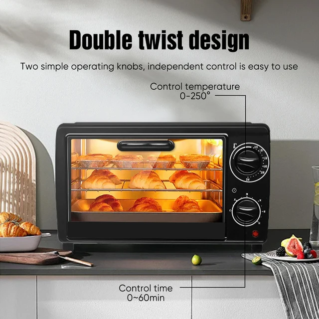 13L freidora eléctrica de aire, Horno negro multifuncional, tostadora de encimera, horno de doble capa para tostadas, Broil, asados y repostería - Imagen 3