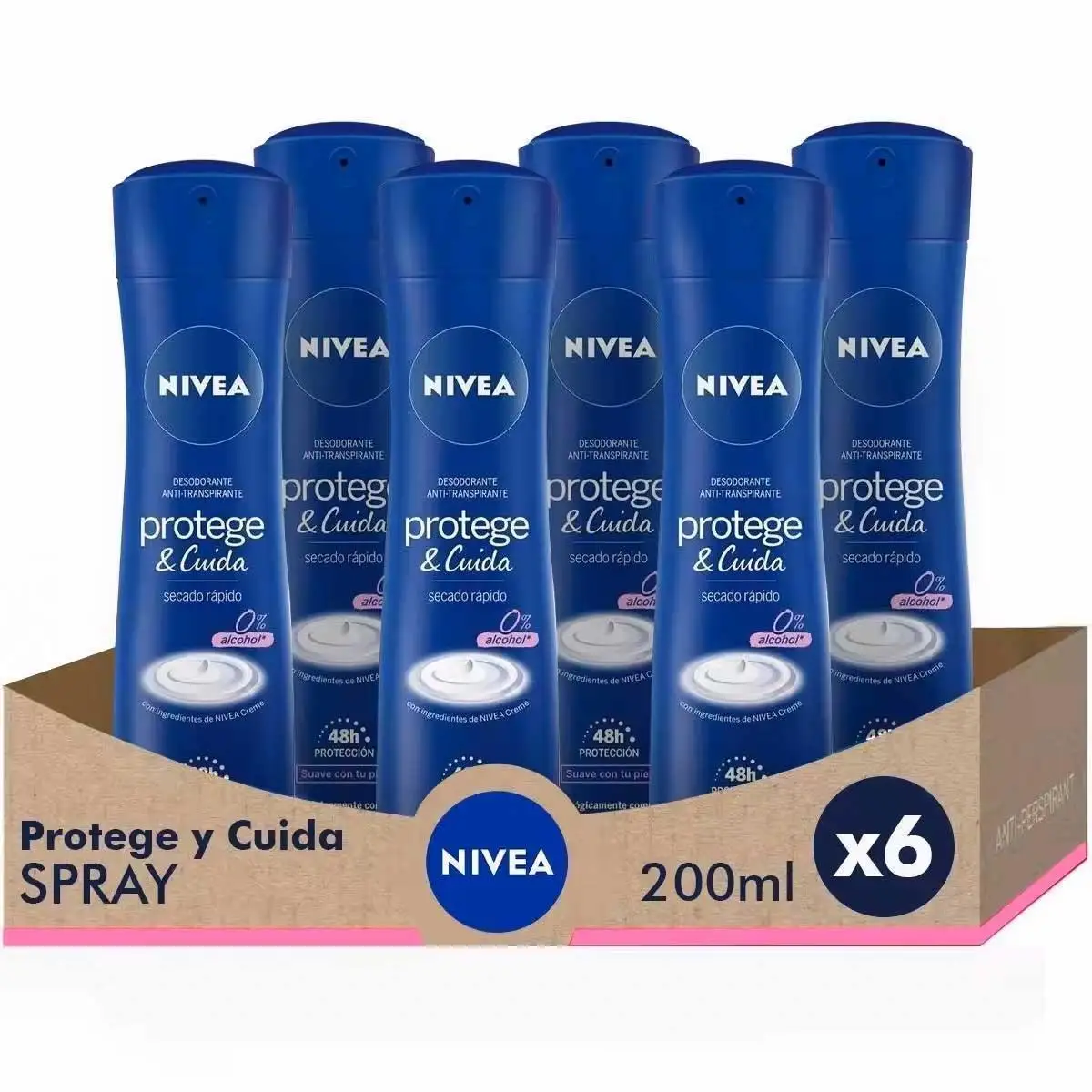 NIVEA Pack ahorro - Desodorante en spray Protege y Cuida 200ml x 6 unidades