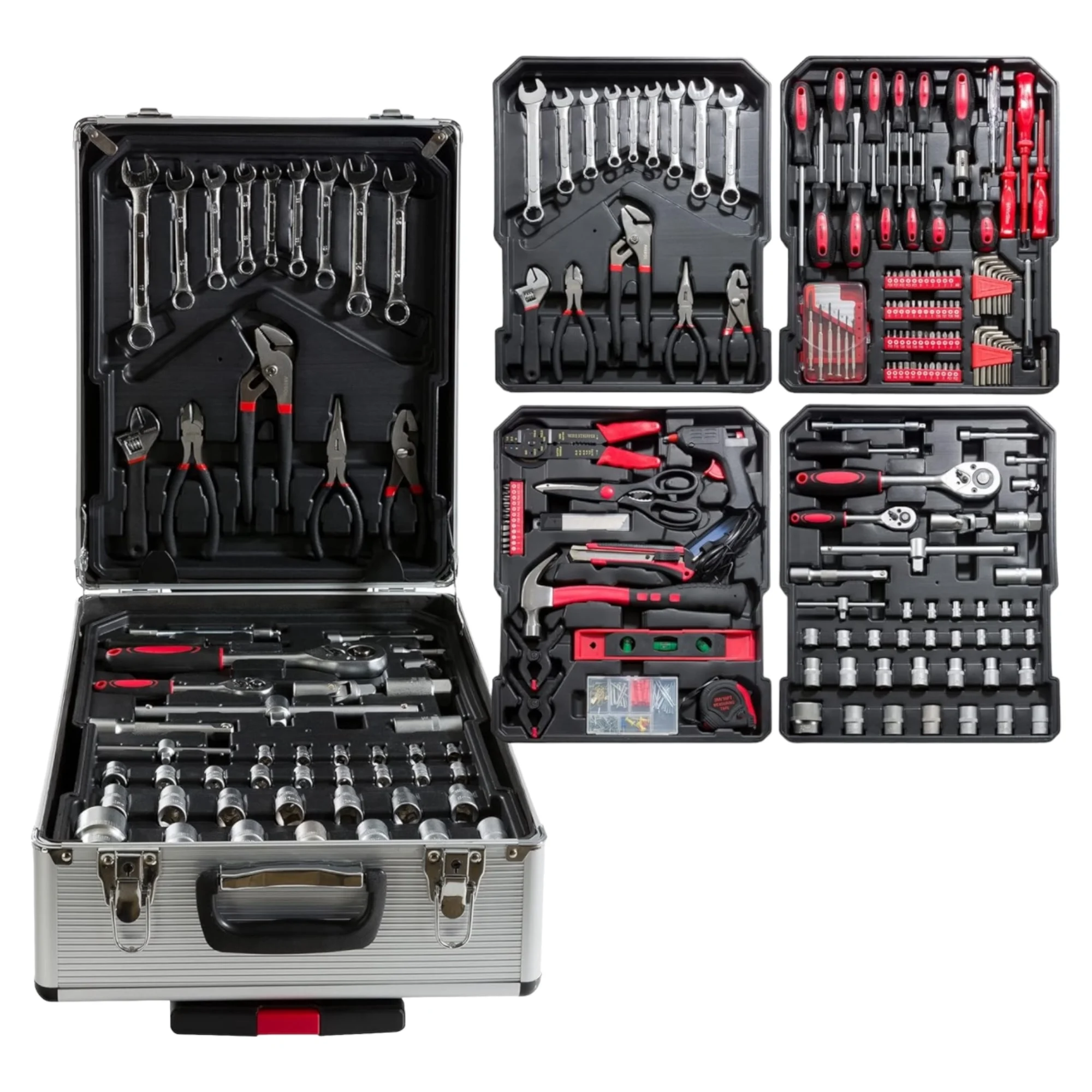 Professional tool case 1299 pieces - cart with telescopic handle and wheels, complete multi-level box for mechanical workshop and diy, superior organization - black (h001 7990 2599 d1)