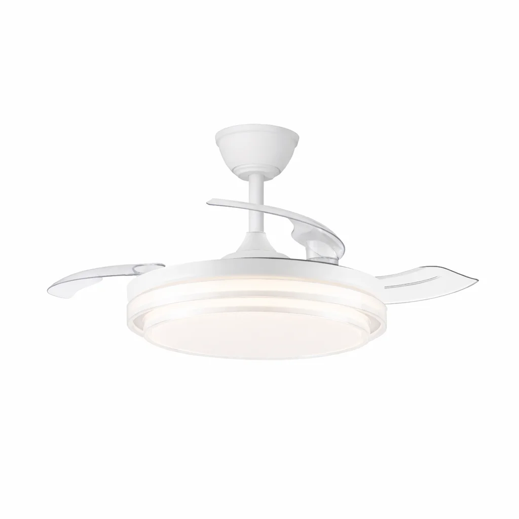 Akunadecor - Ventilador de techo modelo PAMPIN L blanco, Smart app, motor DC 6 velocidades Tecnología Led 60W sistema CCT 6300 Lúmenes, Control remoto temporizador, regulable en color e intensidad, Memoria motor inverter verano/invierno ultra silencioso.