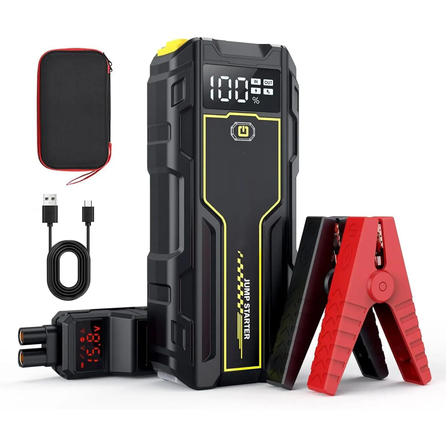 VoltSurge Arrancador de Emergencia para Coche 12V, 5000A Jump Starter (Gasolina o Diésel hasta 10.0L), Compresor de Aire 150 PSI, Power Bank, Linterna LED - Arranque Rápido para Baterías Agotadas