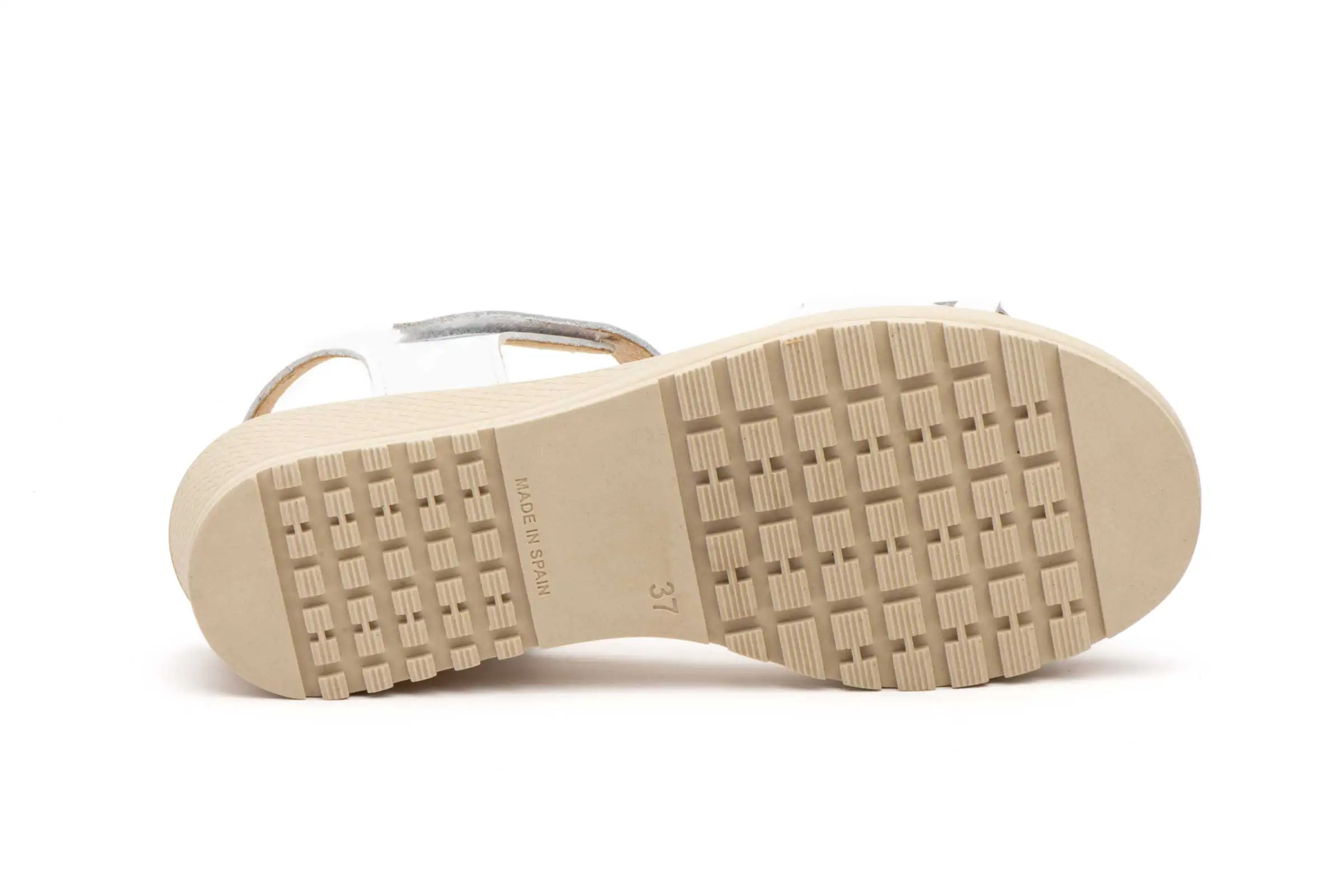 White wedge sandals packaging