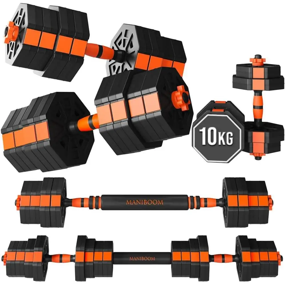 Juego de Mancuernas Ajustables 2 en 1. 10kg a 50kg - Kit de Pesas con Barra Recta Ajustable y Antideslizante - Pesas y Mancuernas Discos Recubiertos