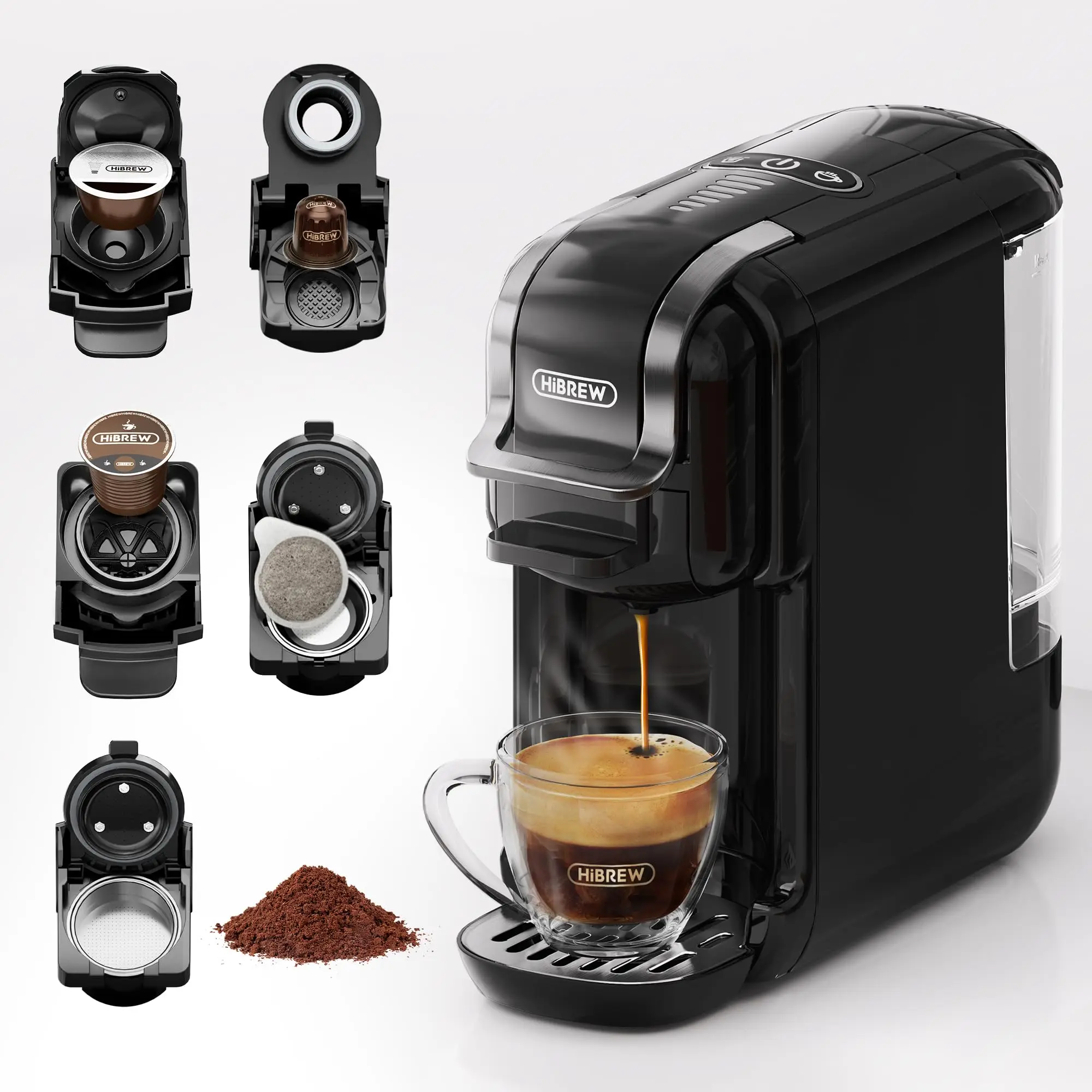 Cafetera Nespresso cápsulas express portatil HiBREW H2B_ cafetera multicápsulas 5 en 1_ Presión 19 Bares_ Depósito de 600ML_compatible con cápsulas DG/Nes/K-cup/ESE/café molido_ Parada Automática_Cafetera Superautomatica