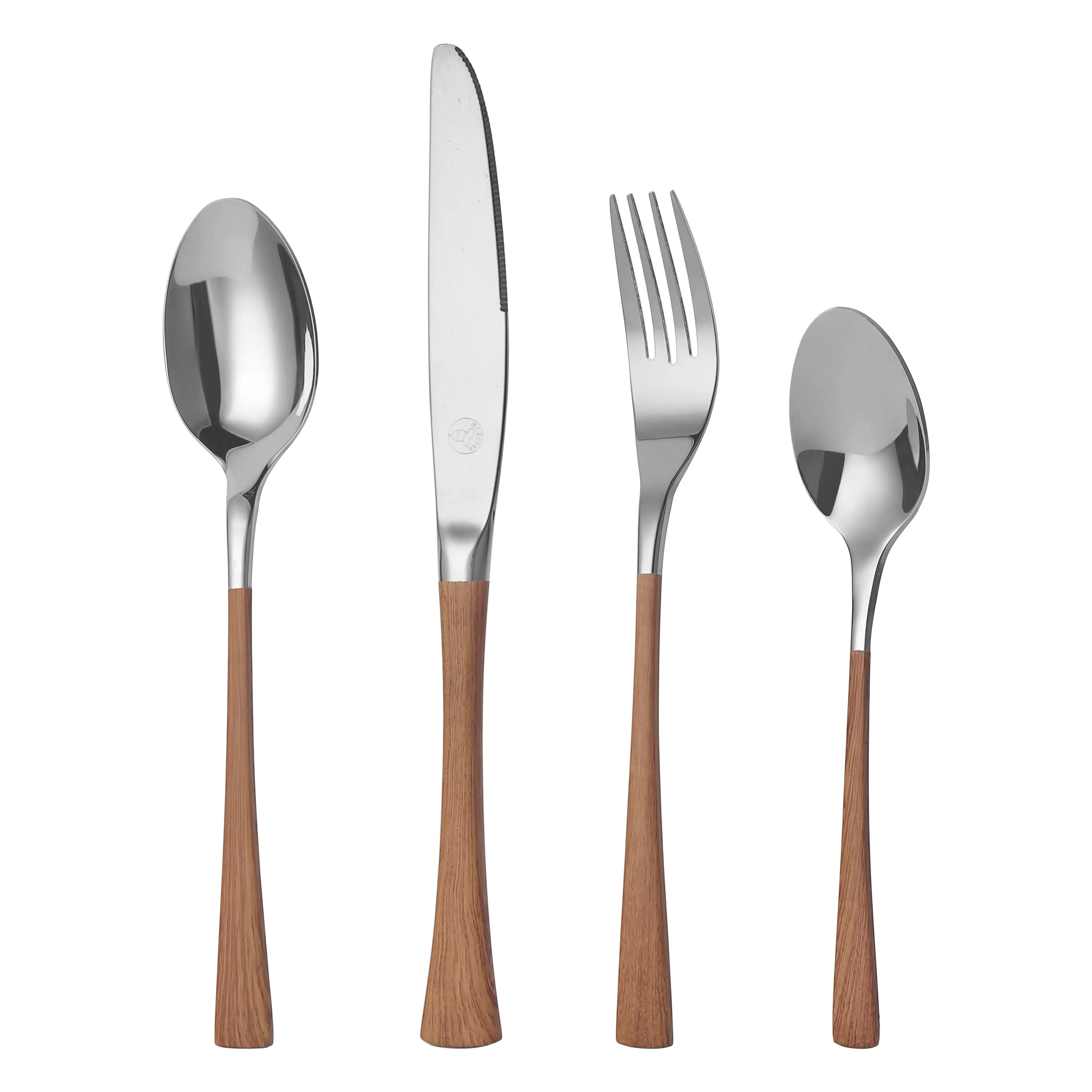 Mr.Spoon Juego 16 piezas Cubiertos, Acero inoxidable 18/0, Color Plateada, Mango marrón, Incluye cuchillo,tenedor,cuchara,cucharilla, Cubertería, Servicio para 4 Personas, Apto para lavavajillas. Ideas de regalo, Incluye bolsa de regalo.