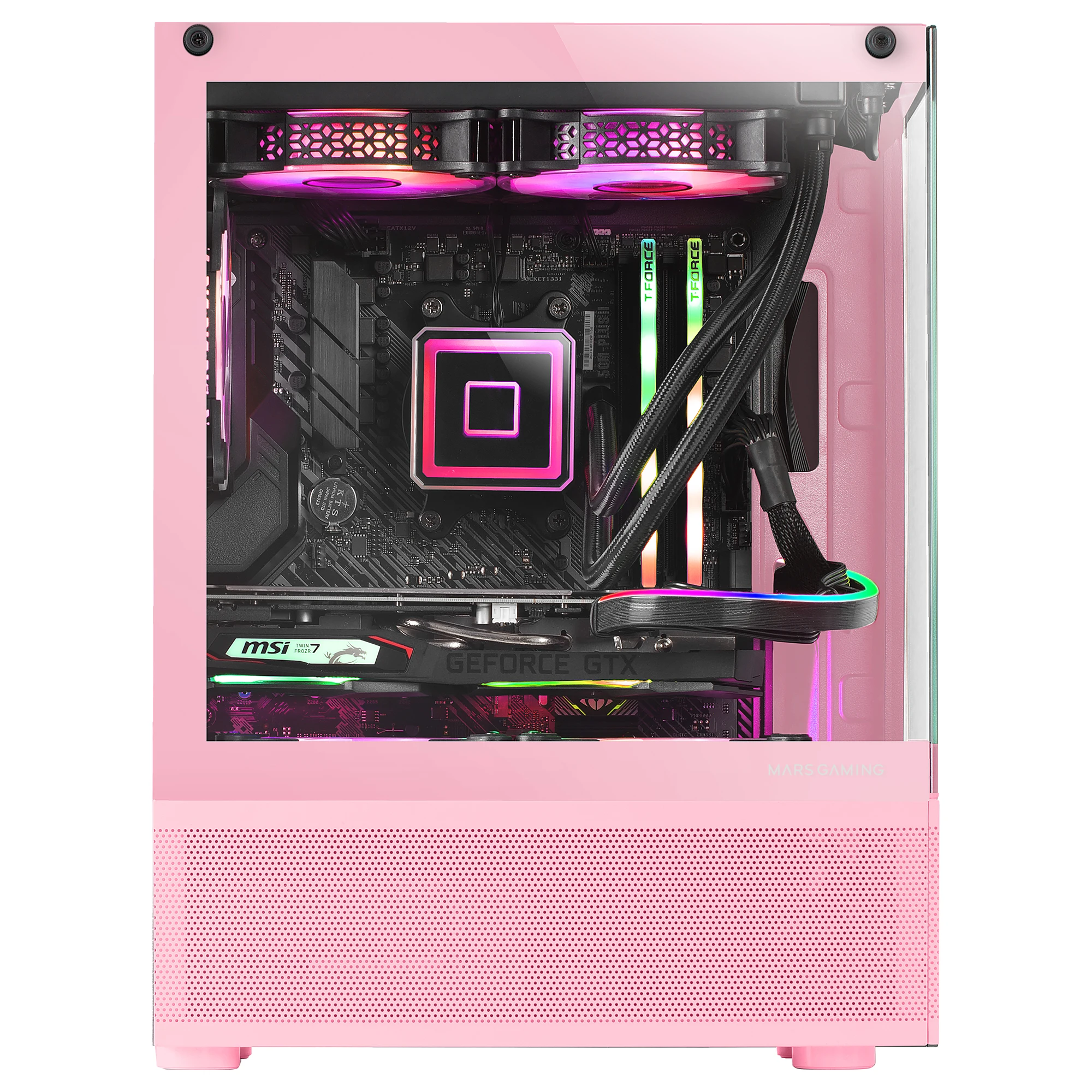 Mars Gaming MC-SE, Caja PC Micro-ATX, Panel Frontal y Lateral de Cristal Sin Marco, Diseño Inferior con Tecnología AirTech Mesh, Minitorre Gaming Doble Cámara, Soporte Refrigeración Líquida, Minitorre PC Negra, Rosa o Blanca - Imagen 3