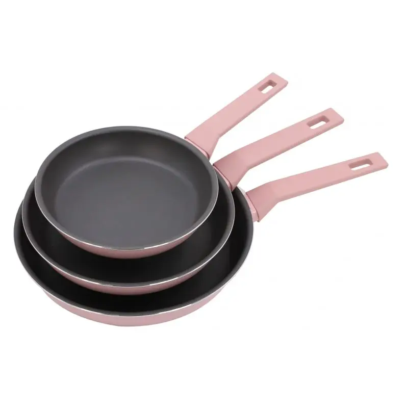 Juego de 3 sartenes de aluminio, tamaños: Ø20, Ø24, Ø28 cm.  Recubrimiento antiadherente. Aptas para todo tipo de cocinas. THULOS TH-FPS347 STRAWBERRY