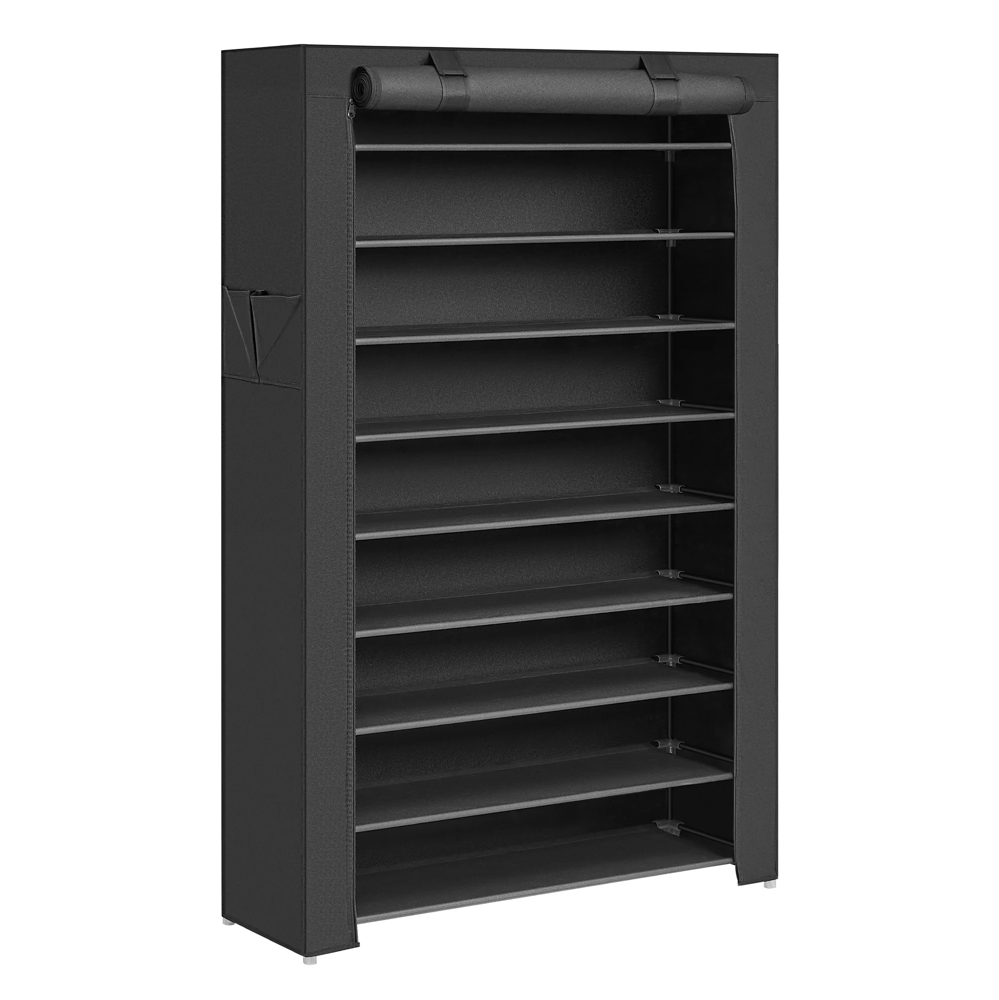 SONGMICS Zapatero de Tela de 10 Niveles, Zapatero con Funda Exterior de Tela 28 x 88 x 160 cm, para Zapatillas de Deporte, Tacones,Zapatillas, Marco de Metal, Negro