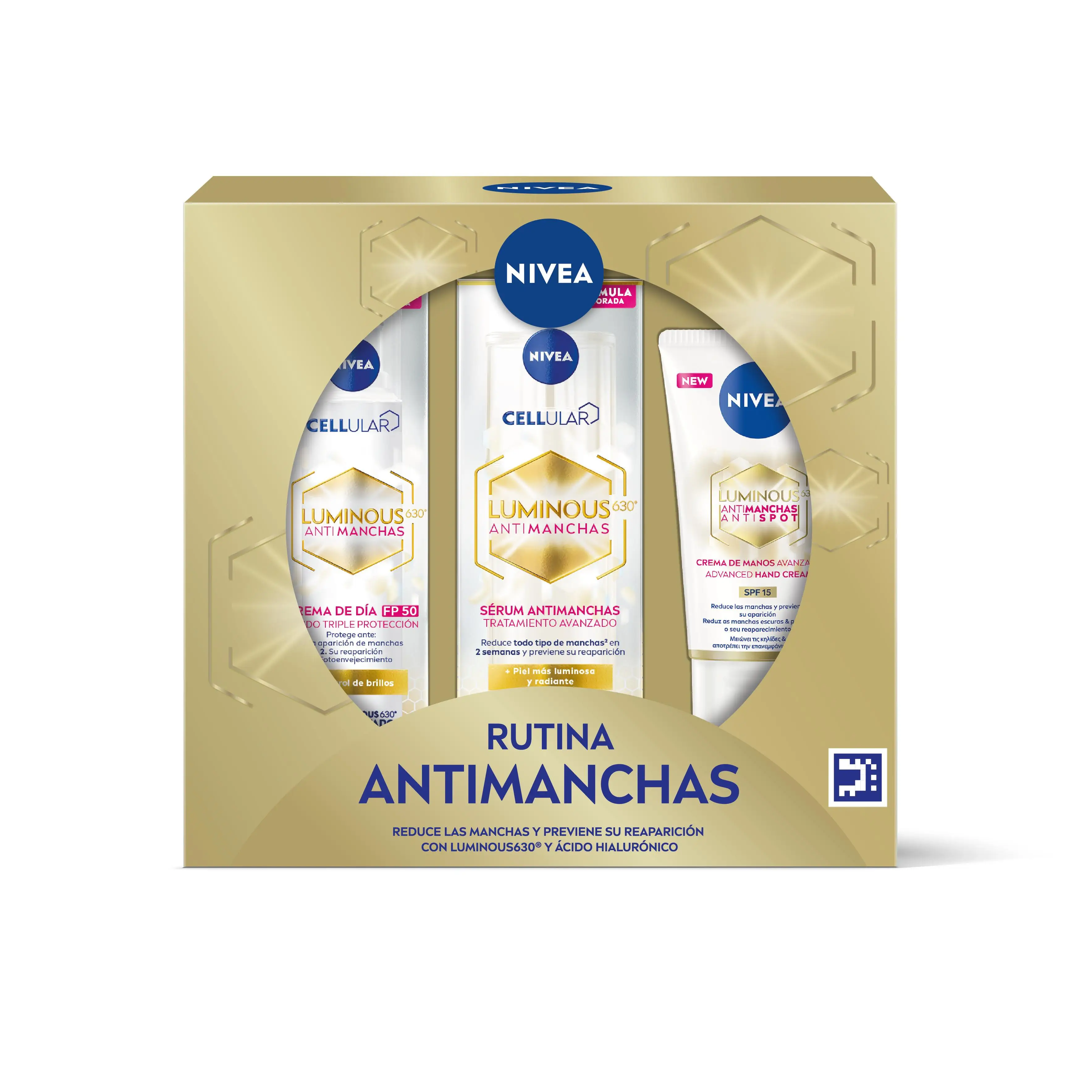 NIVEA Pack Rutina Luminous Antimanchas – Caja regalo con Sérum, Crema de día FP50 y crema de manos - Tratamiento Avanzado Antimanchas