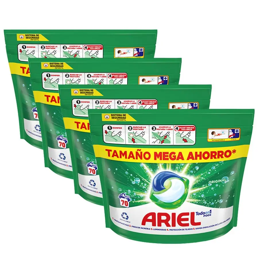 Ariel |  Pack Todo En 1 Pods_ 280 Cápsulas De Detergente Líquido_ Tamaño Mega Ahorro_ Formato 4x70 Lavados