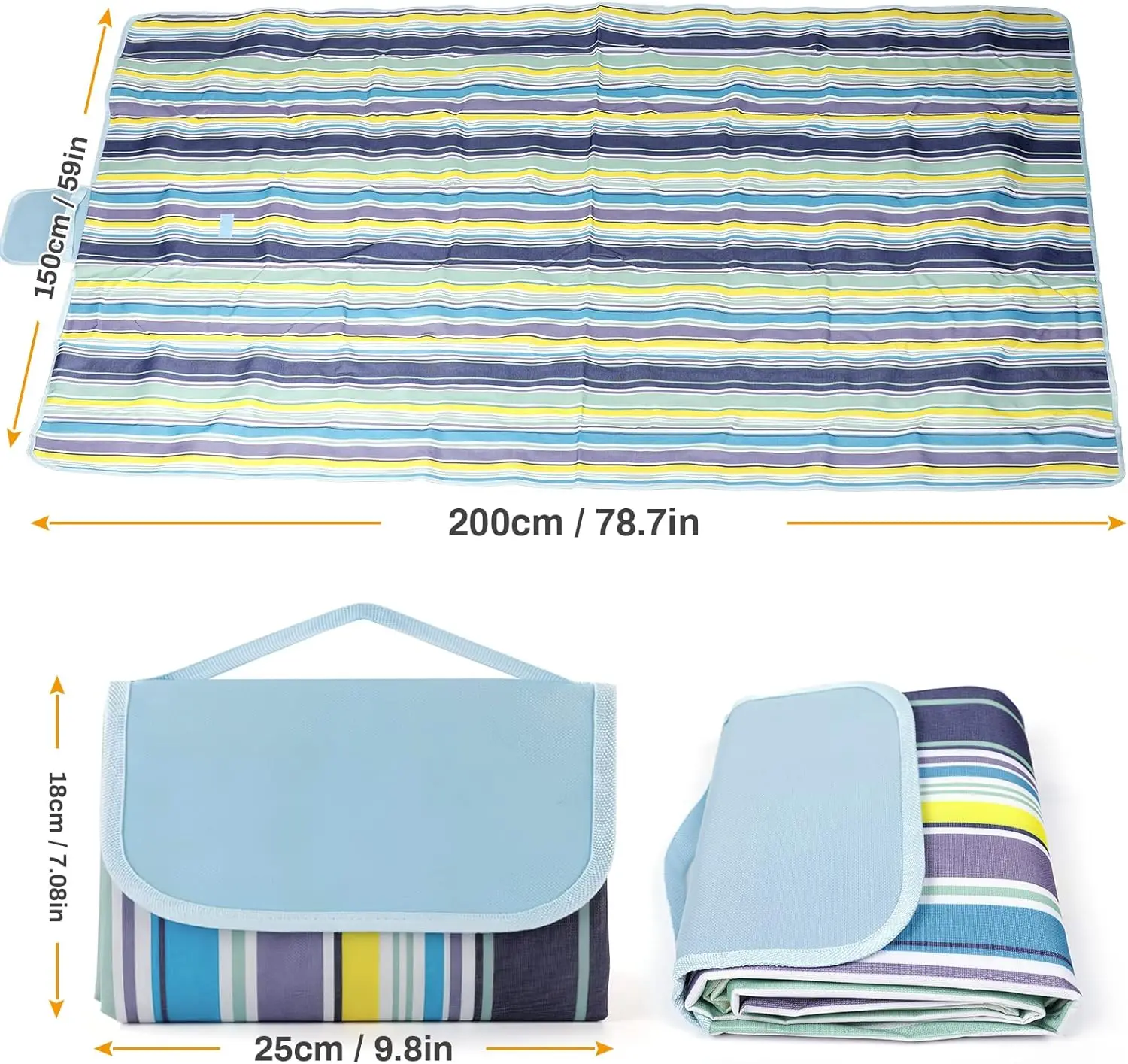Coperta Da Picnic Impermeabile 200x200 Cm, Tappetino Pieghevole Leggero, Verde A Quadri, Antisabbia Per Campeggio E Spiaggia