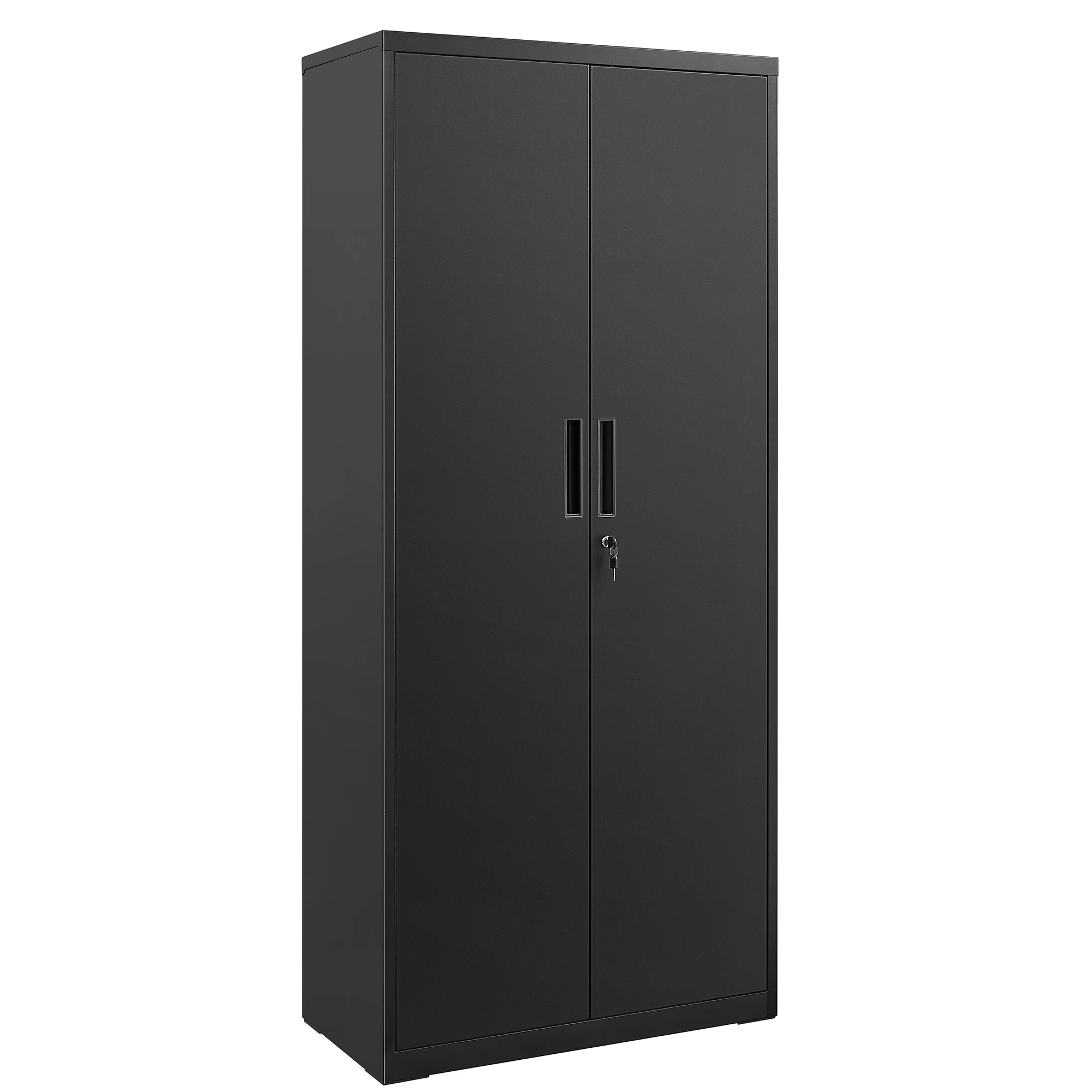Songmics steel storage cabinet, multipurpose cabinet, with 5 shelves, double doors, lock, tool cabinet, adjustable shelves, for garage, study, black/grey