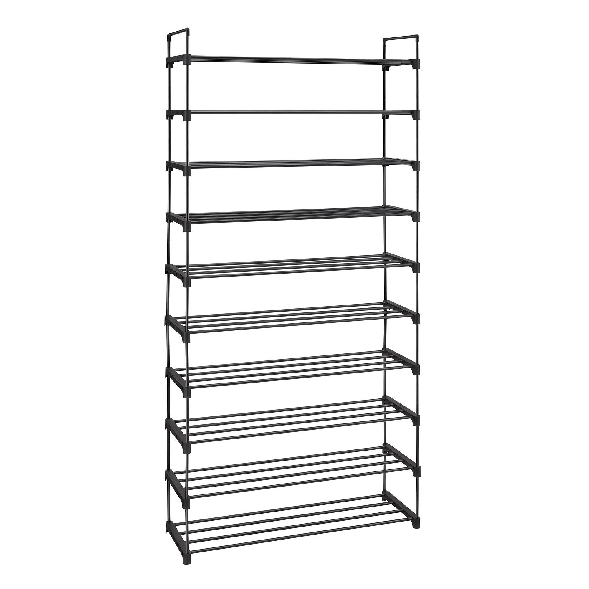 SONGMICS - Estante para zapatos de 10 niveles, soporte para zapatos alto, para zapatos finos, almacenamiento de zapatos, metal, ahorro de espacio, vestidor, entrada, 30 x 94 x 206 cm, negro