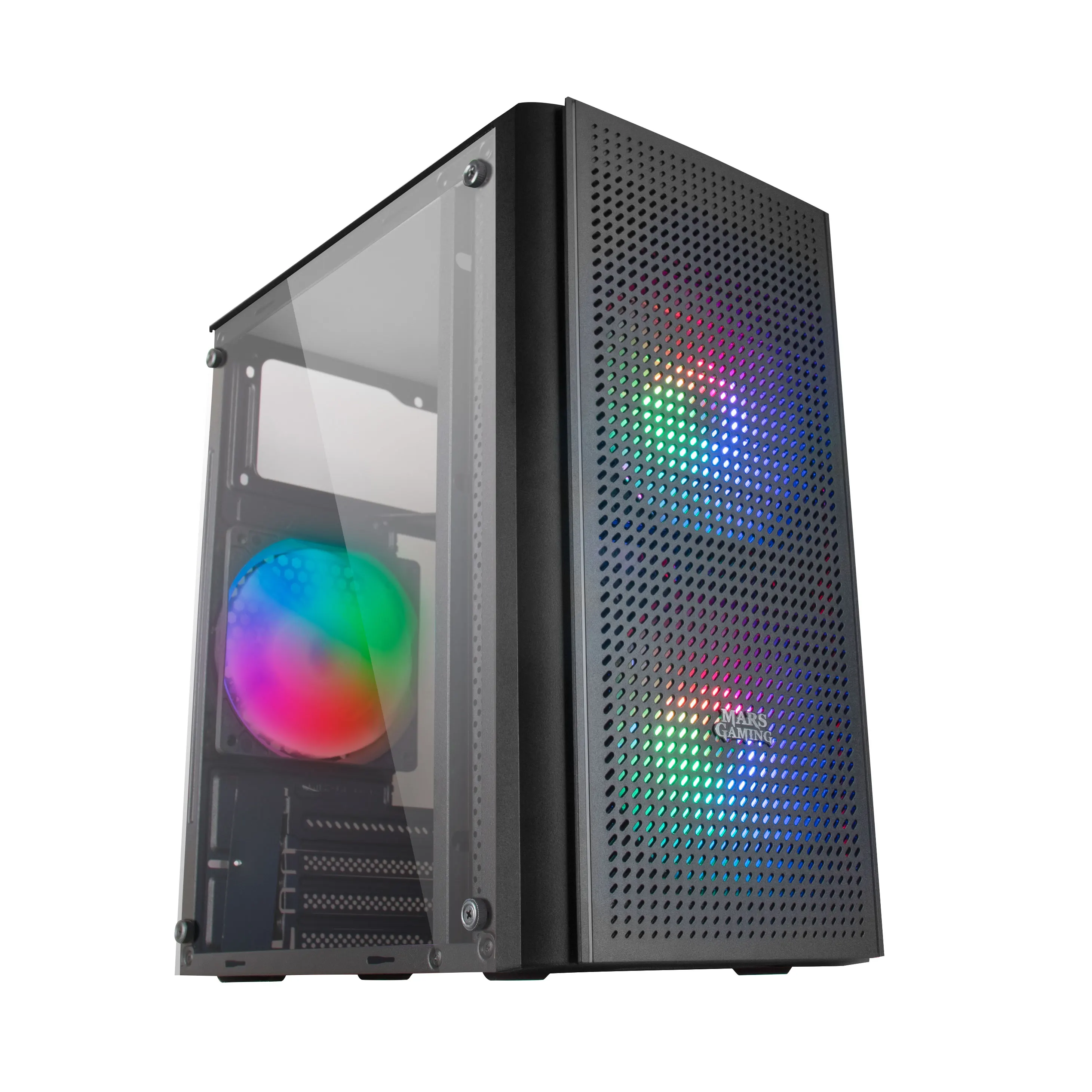 Mars Gaming MC300, Caja PC Compacta Gaming Micro ATX, Panel frontal Total-Mesh, Ventana Lateral Cristal Templado, 3 Ventiladores FRGB 12cm, Caja FRGB Negro, Blanco o Rosa - Imagen 6