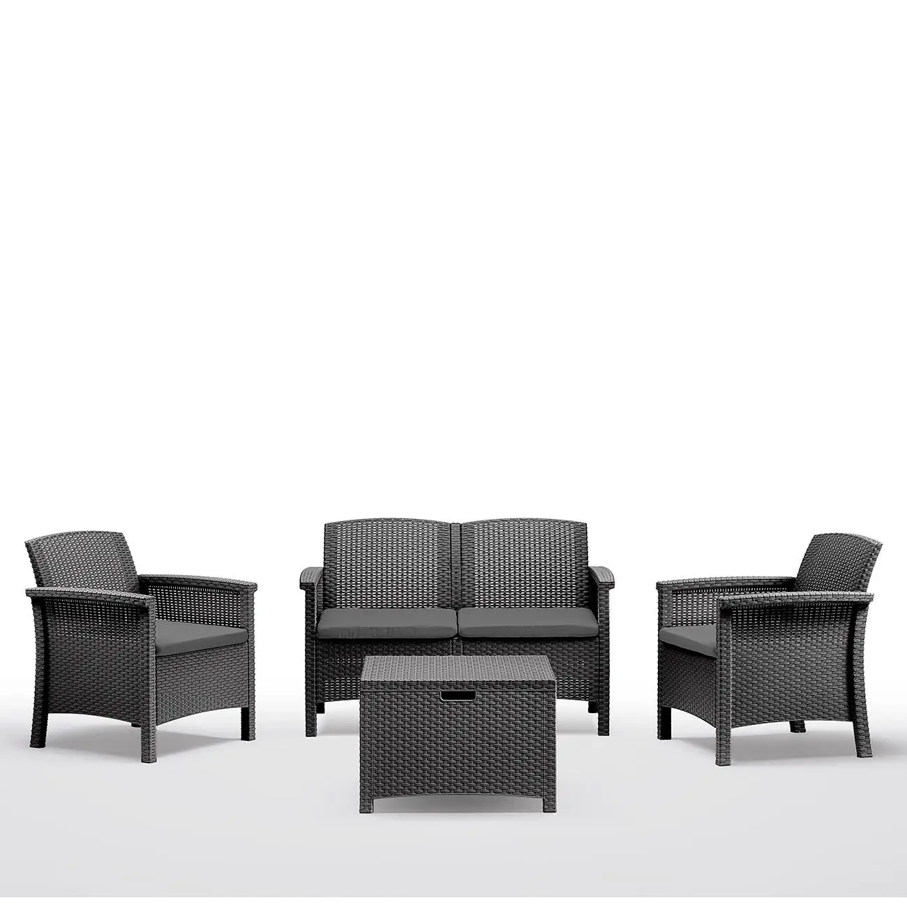 KG KITGARDEN - Conjunto de Jardín Exterior (2 sillones, 1 sofá doble y 1 mesa) Imitación Ratán, Antracita