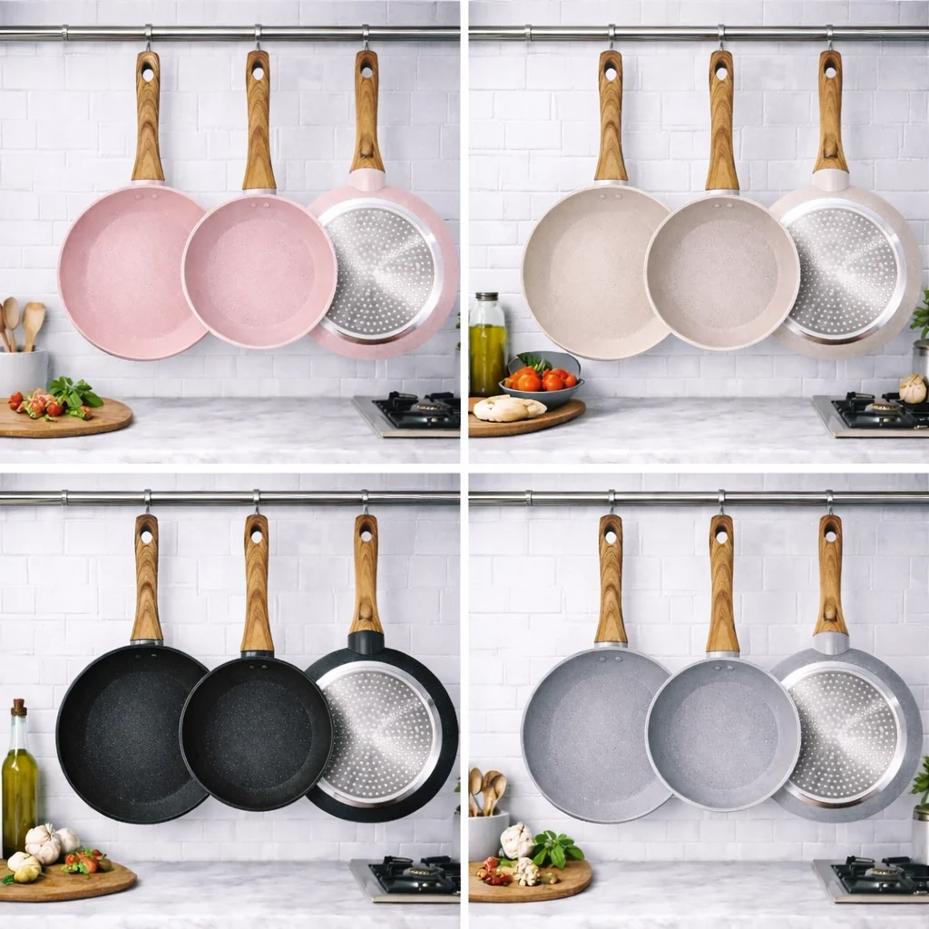 Set di Padelle Antiaderenti in Granito MR Kitchen 3 Pezzi 20-24-28 cm |   Induzione |   Manico Morbido al Tatto |   Senza PFOA
