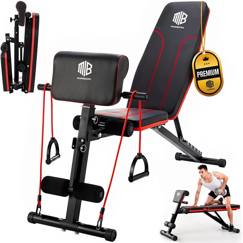 Banco de Musculación Plegable con 7 Niveles y 2 Bandas de Resistencia – Soporta 250 kg con Respaldo ajustable y Diseño Compacto para Entrenar en Casa y Rutinas Fitness