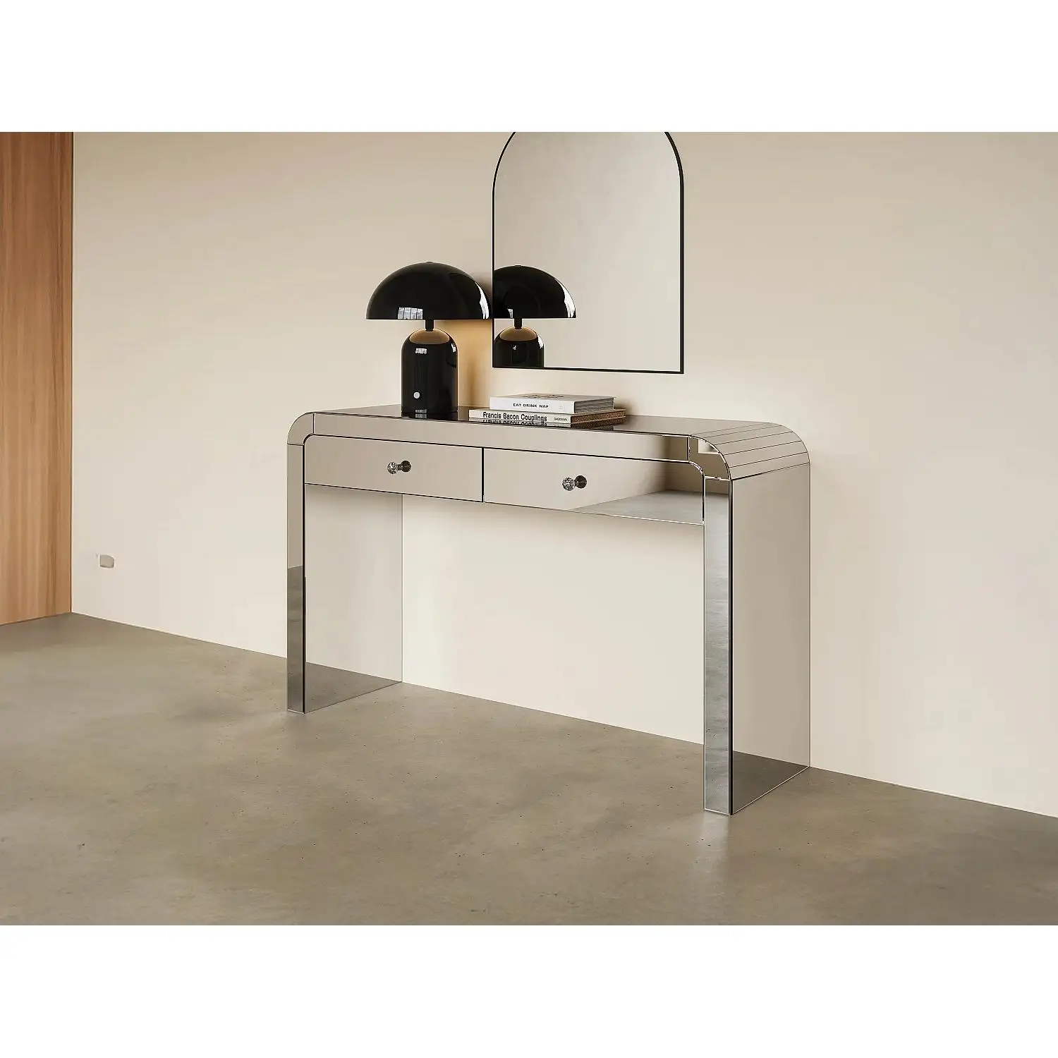 Vente-unique - Consola con 2 cajones de MDF y espejo - PIKIO