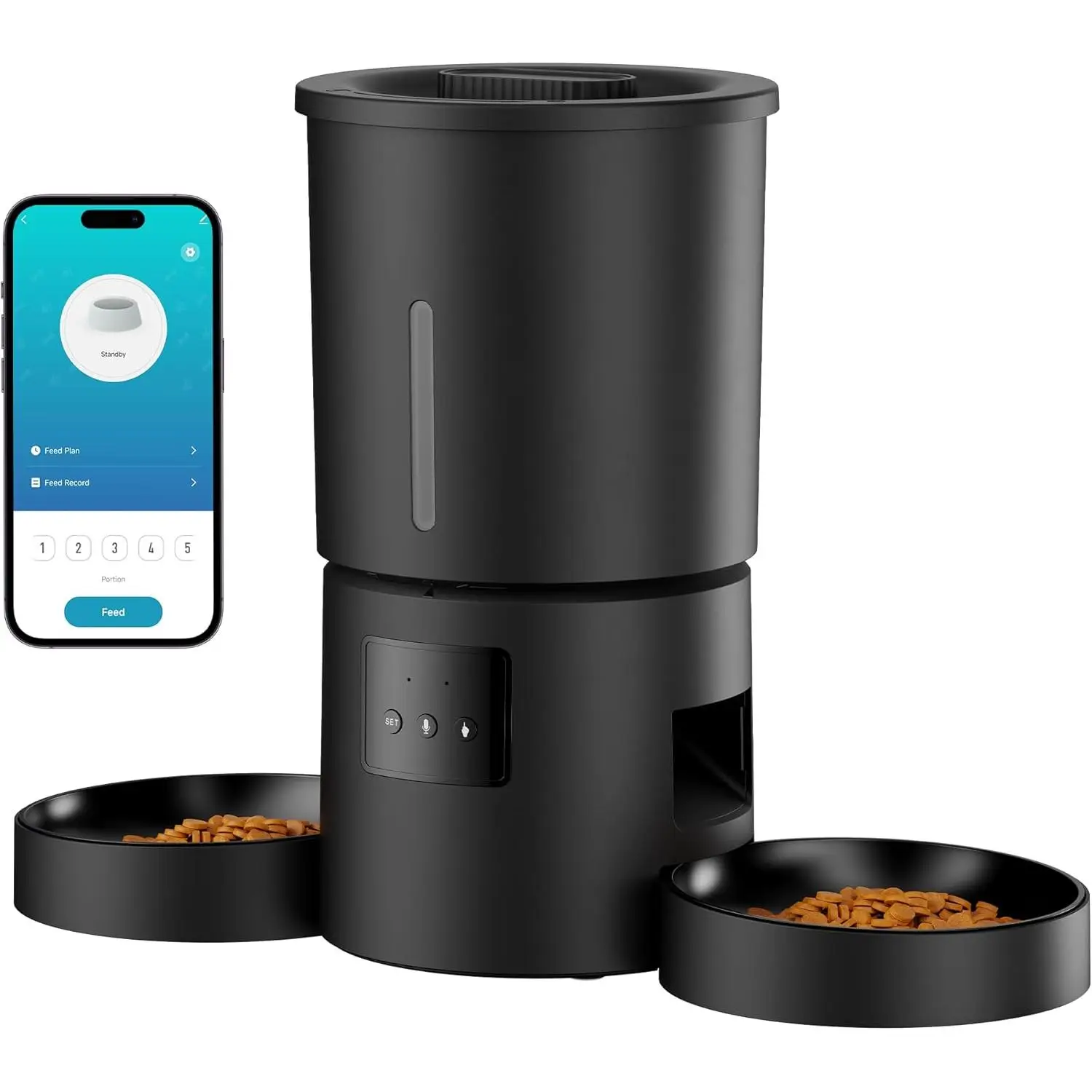 AONBOY Comedero Gatos Perros Automático Doble & App Comedero Automatico Para Gatos Y Perros de 1.5L con WiFi y Temporizador  - Diseño de Comedero Doble para Múltiples Mascotas Gatos O Perros