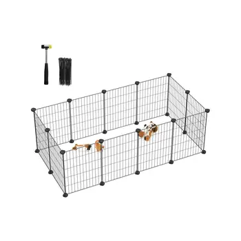 SONGMICS Gabbia per animali domestici, recinzione in metallo per criceti, conigli, parco per animali fai da te, per piccoli animali, nero/bianco