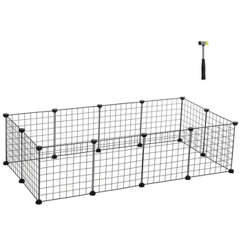 SONGMICS Gabbia per animali domestici, recinzione in metallo per criceti, coniglietti, parco per animali fai da te, per piccoli animali, nero/bianco