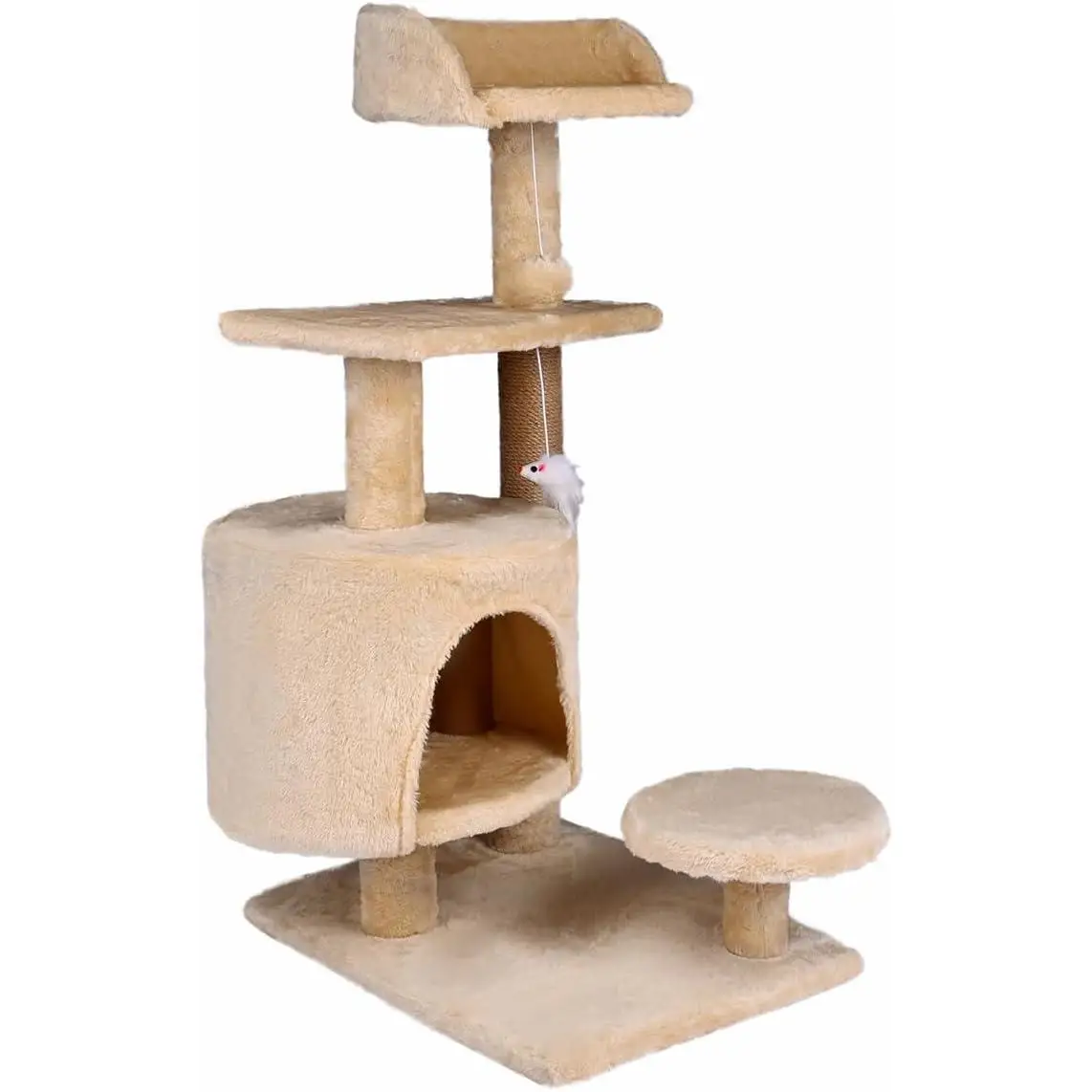 Introducing the T-Lovendo Cat Scratching Tree in dark gray, a sturdy 3-level tower designed for cats up to 10 kg, featuring a cozy hideaway, sisal surfaces for nail sharpening, and easy assembly for hours of play and relaxation.