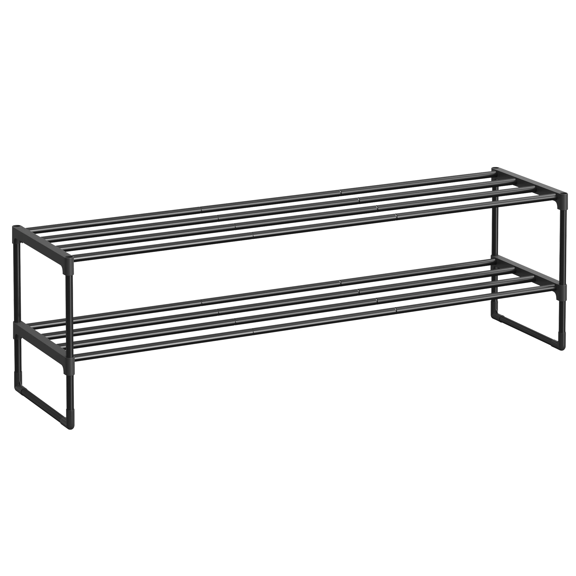 SONGMICS Scarpiera a 2 livelli, scarpiera in metallo, organizer per scarpe, per 10-12 paia di scarpe, impilabile, corridoio, 30 x 117 x 34 cm, nero