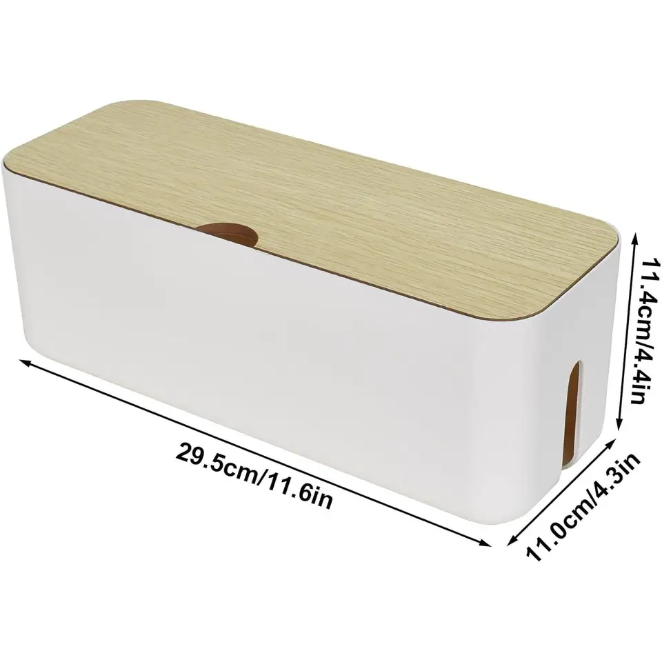 Caja Organizadora De Cables Con Tapa De Bambú - Para Esconder Y Ordenar Cables De Ordenador, Enchufes Y Cargadores