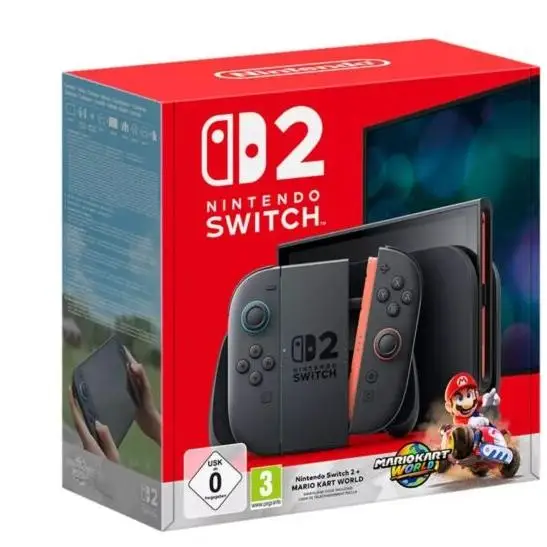 CONSOLA NINTENDO SWITCH 2 + MARIO KART WORLD (CIAB) / PANTALLA 7.9'' LCD 120HZ / MEMORIA 256GB / TARJETA MICROSD EXPRESS / LAN / WIFI 6 / BLUETOOTH / 3 AÑOS GARANTÍA NINTENDO ESPAÑA / CAJA SELLADA CON EL PRECINTO FÁBRICA / VERSIÓN EUROPEA - ES
