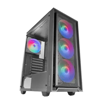 Mars Gaming MC-AIR, Caja Gaming ATX, 4x Ventiladores FRGB Rainbow 120mm, Panel Frontal Mesh, Ventana Lateral Completa Cristal Templado, Semitorre PC Doble Cámara, Soporte Refrigeración Líquida, Caja PC Negra o Blanca