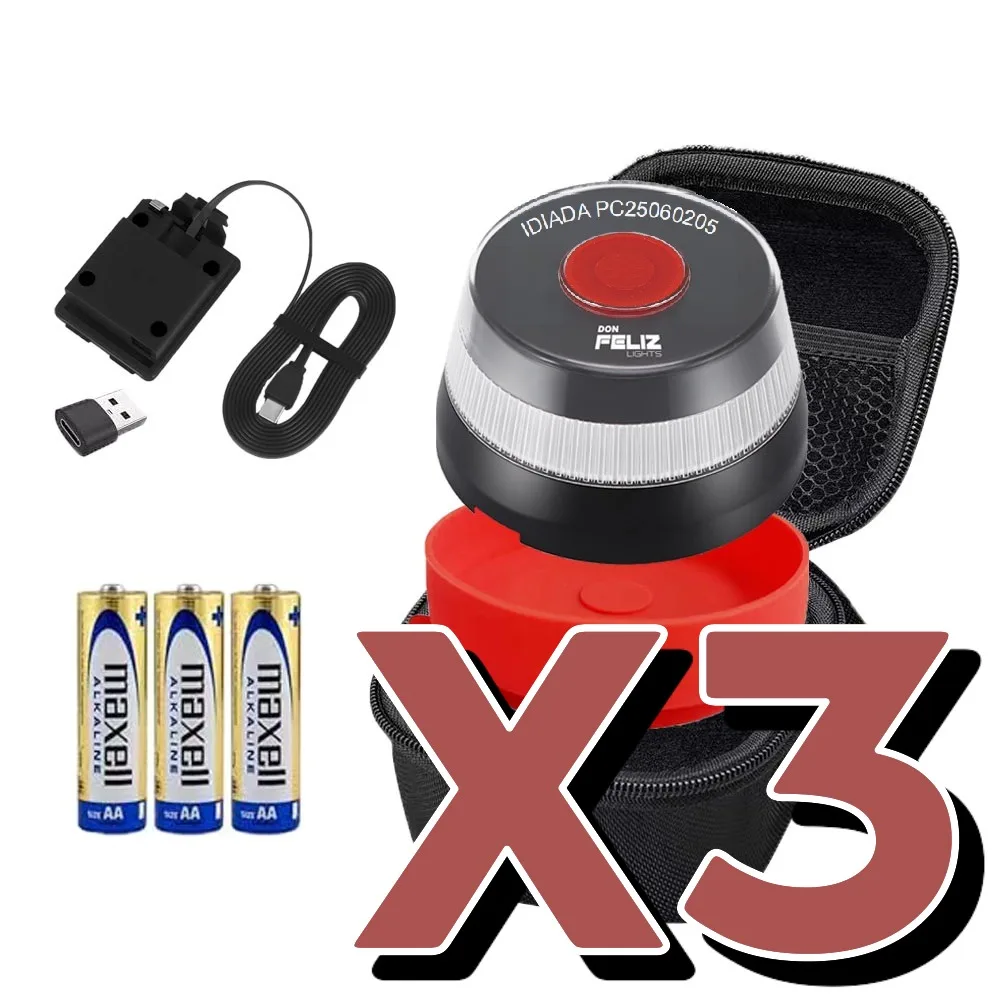 3x happy don. V16 emergency beacon kit connected with dgt 3.0 geolocation, ideal suction cup, approved emergency light, connected and authorized by dgt, v16 signal with batteries included, telephone data connectivity until 2038, 360 degree vision