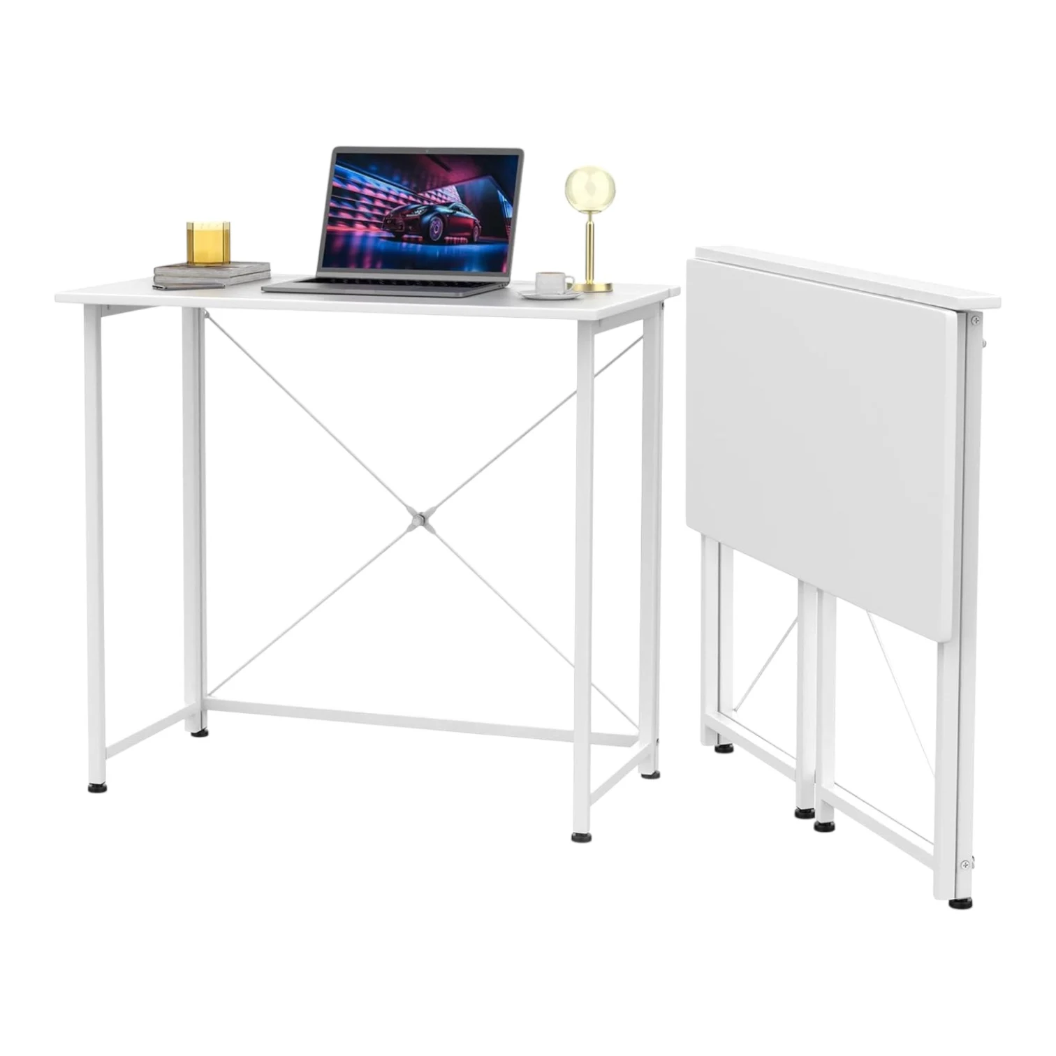 Oferta Mesa Escritorio Plegable, Mesa Ordenador, Compacto sin ensamblaje, Mesa de Estudio para Casa Oficina, Escritorio para computadora Manualidades, Blanca Beige Negra, 80 x 45 x 74 cm