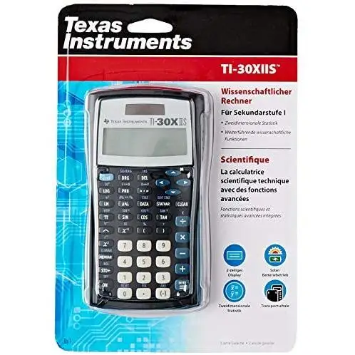 Texas Instruments TI-30X IIS Scientific Calculator, pocket size, black, 11 digits, battery/solar powered, 2-line display, ideal for students and education, perfect as a compact calculation tool for back to school.