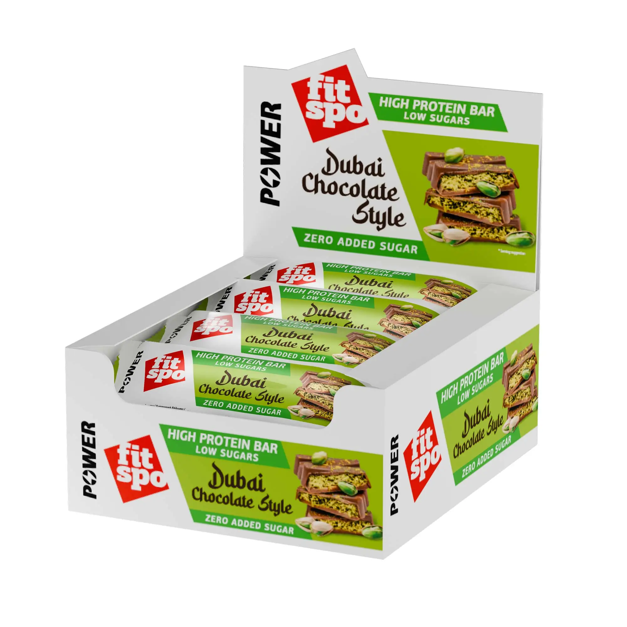 FITSPO Barretta proteica Dubai stile cioccolato |   FitSpo Power 50g x 12 unità - 0% zuccheri aggiunti / 30% proteine ​​/ con peptidi di collagene