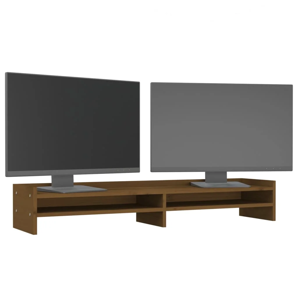 Soporte Elevador Para Monitor De Madera De Pino - 100x24x13 Cm, Color Blanco, Con Estantes Inferiores | Organiza Tu Escritorio Y Mejora La Ergonomía