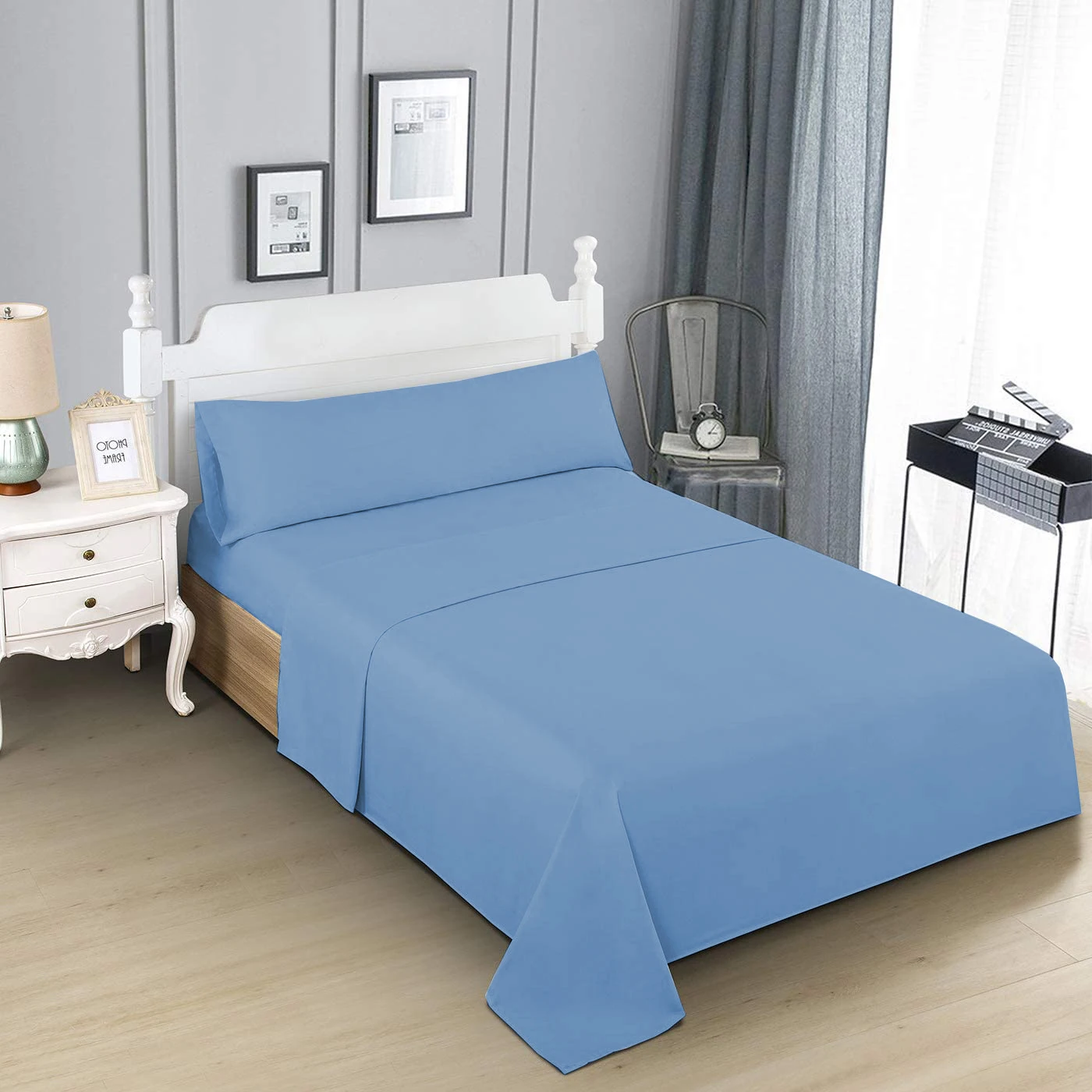 GREATOYAR Juego de Sábanas, Set de Sabanas con 3 Piezas, Sábana Bajera Ajustable, Sábana Encimera y Funda de Almohada Larga, 3 Piezas, 100% Poliéster, para Cama 90x190cm, para Cama 90x200cm, Azul - Imagen 5