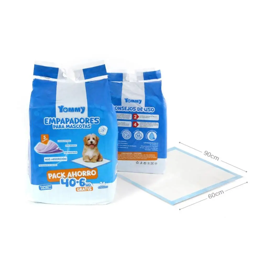 Ultra-absorbent disposable pee pads for dogs and pets, featuring a 5-layer construction with quick-drying, non-toxic material, leak-proof backing, ideal for indoor training, sizes available in 46/70/92/105/140 units.