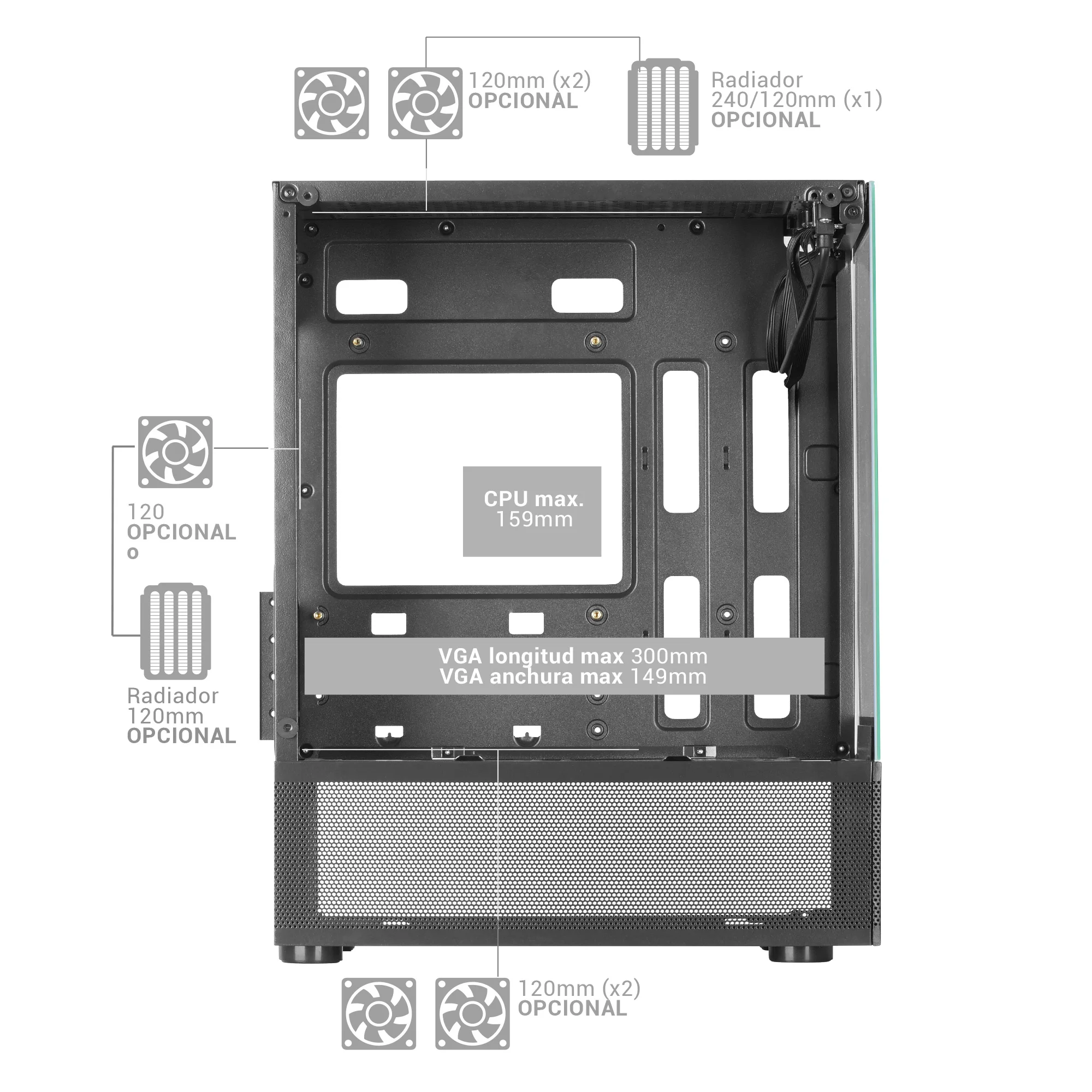Mars Gaming MC-SE, Caja PC Micro-ATX, Panel Frontal y Lateral de Cristal Sin Marco, Diseño Inferior con Tecnología AirTech Mesh, Minitorre Gaming Doble Cámara, Soporte Refrigeración Líquida, Minitorre PC Negra, Rosa o Blanca - Imagen 7