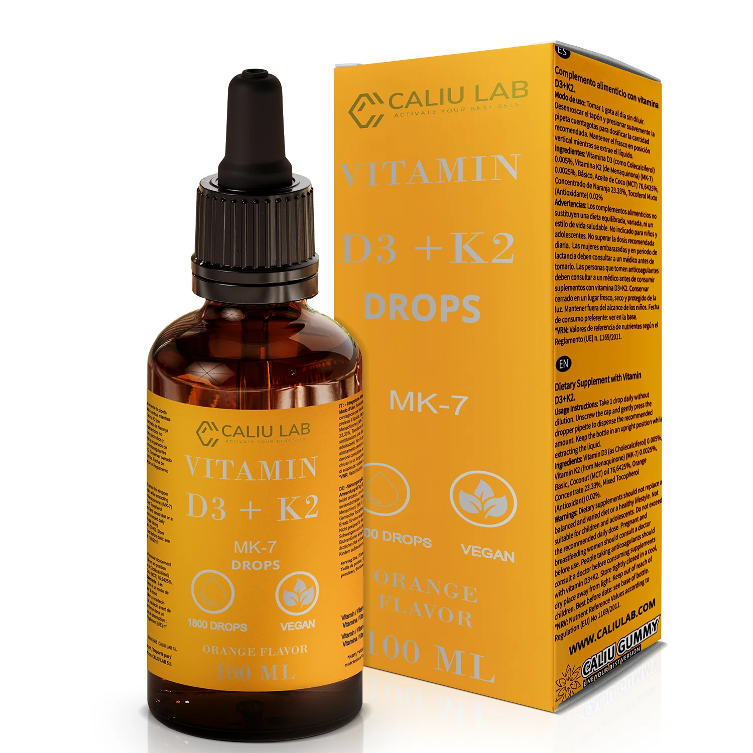 Vitamina D3 + K2 gotas - 100 ml - Alta concentración con 50 mcg (2000 UI) D3 y 25 mcg K2 por gota - Apto para vegetarianos - Fórmula sublingual con aceite MCT - Apoyo óseo y sistema