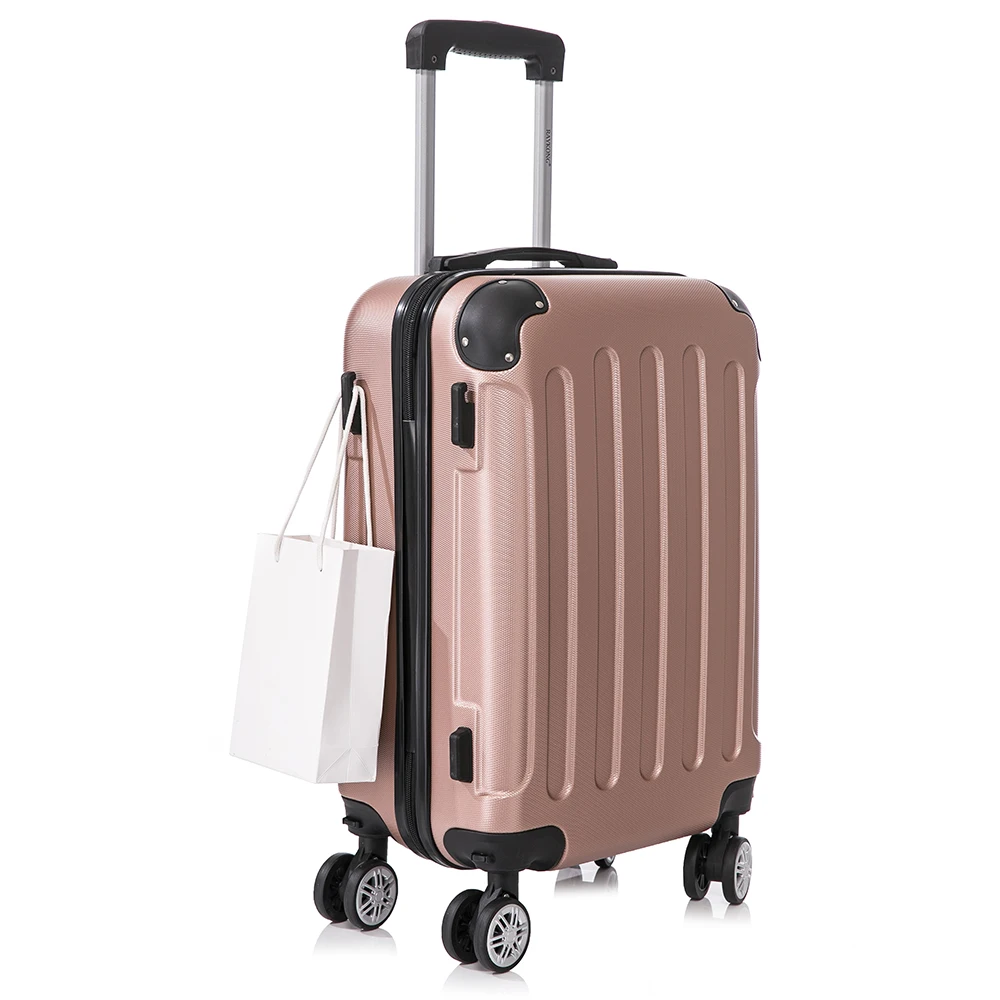 Cabin suitcase 20 inches approved by Ryanair and Vueling, made of ABS, dimensions 55x40x20cm, 40L capacity, features 4 wheels for 360° rotation, and includes a numeric combination lock for security.