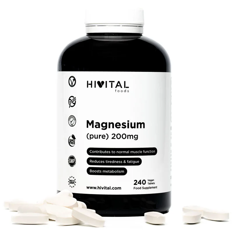 Magnesio puro 200 mg procedente de Citrato de Magnesio 240 comprimidos (Suministro para 8 meses). Hivital