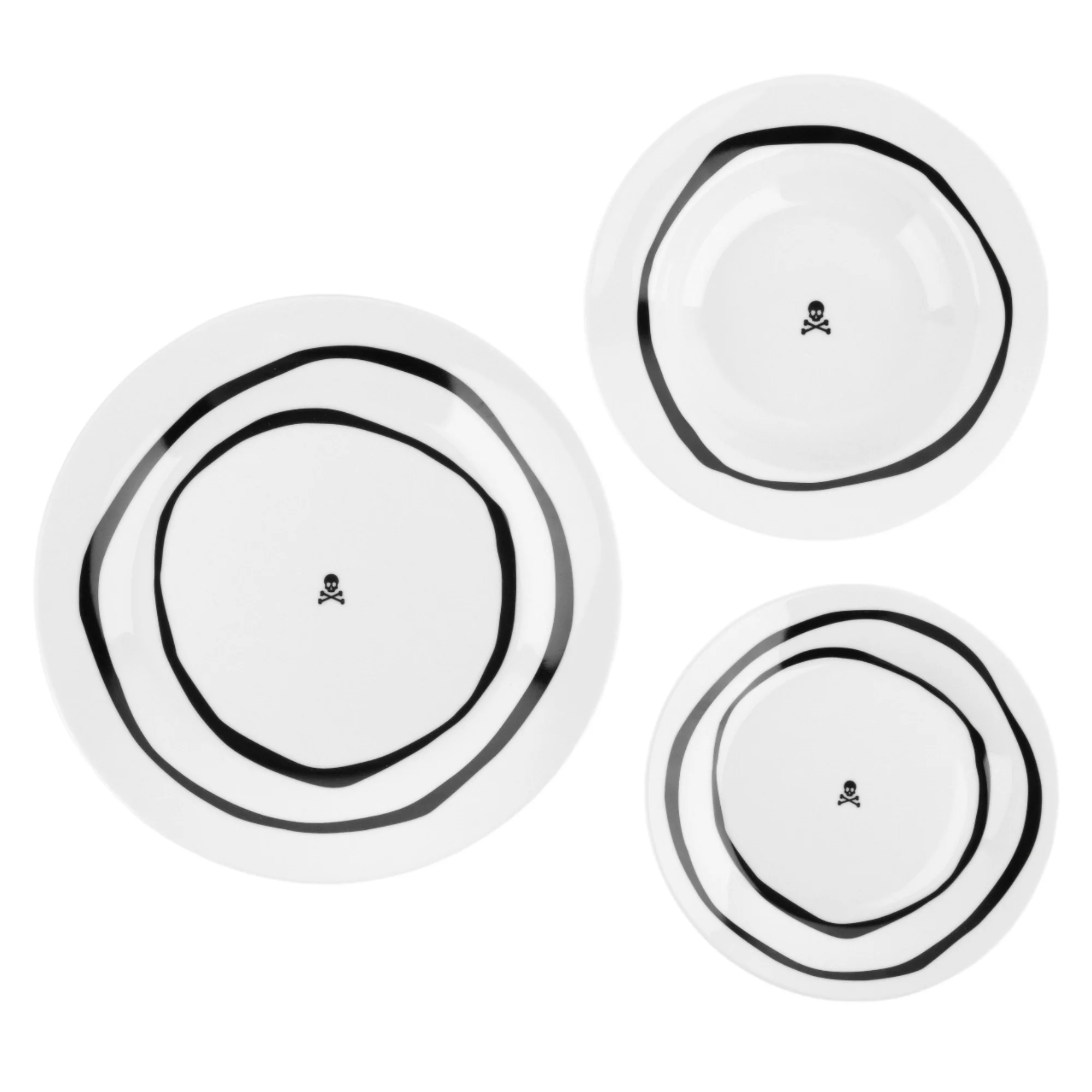 Scalpers Home Juego de Vajilla de Porcelana Blanco y Negro de 12