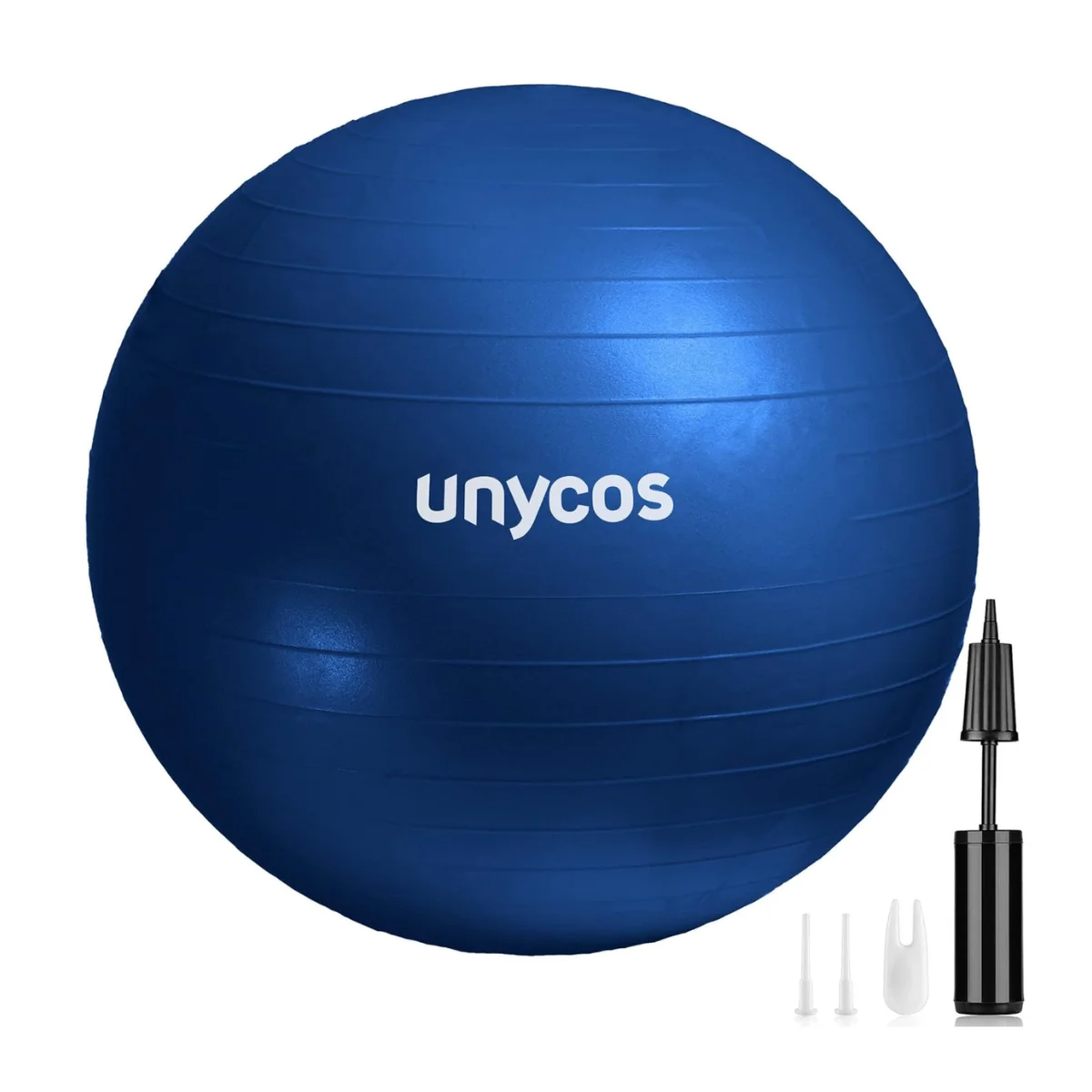 Pelota de Ejercicios Antiexplosión UNYCOS con Inflador Incluido, Tapones y Quita Tapón, Fitness, Pilates, Yoga, Embarazo y Equilibrio
