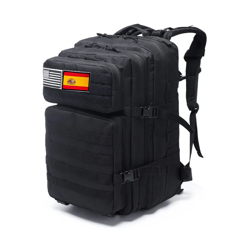 Tactical Military Backpack 45L by SMALLRUN, large capacity design with 5 compartments, waterproof Oxford 900D material, ideal for hiking and Crossfit, featuring a MOLLE system for additional accessories.