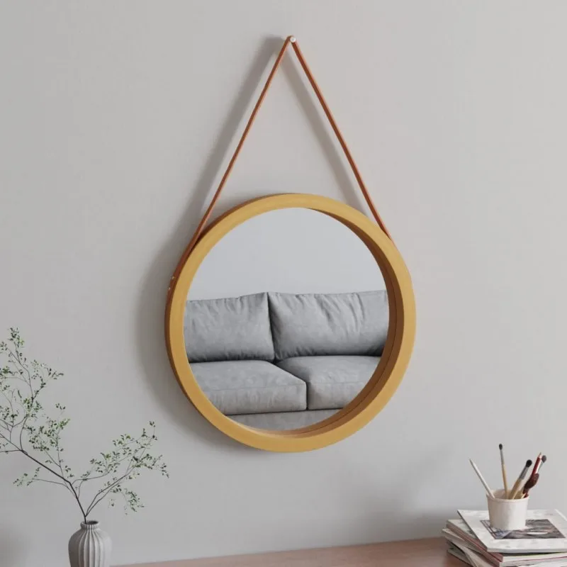 WallmirrorBddayandnightwithgoldenstrap55Cmclassicdesign