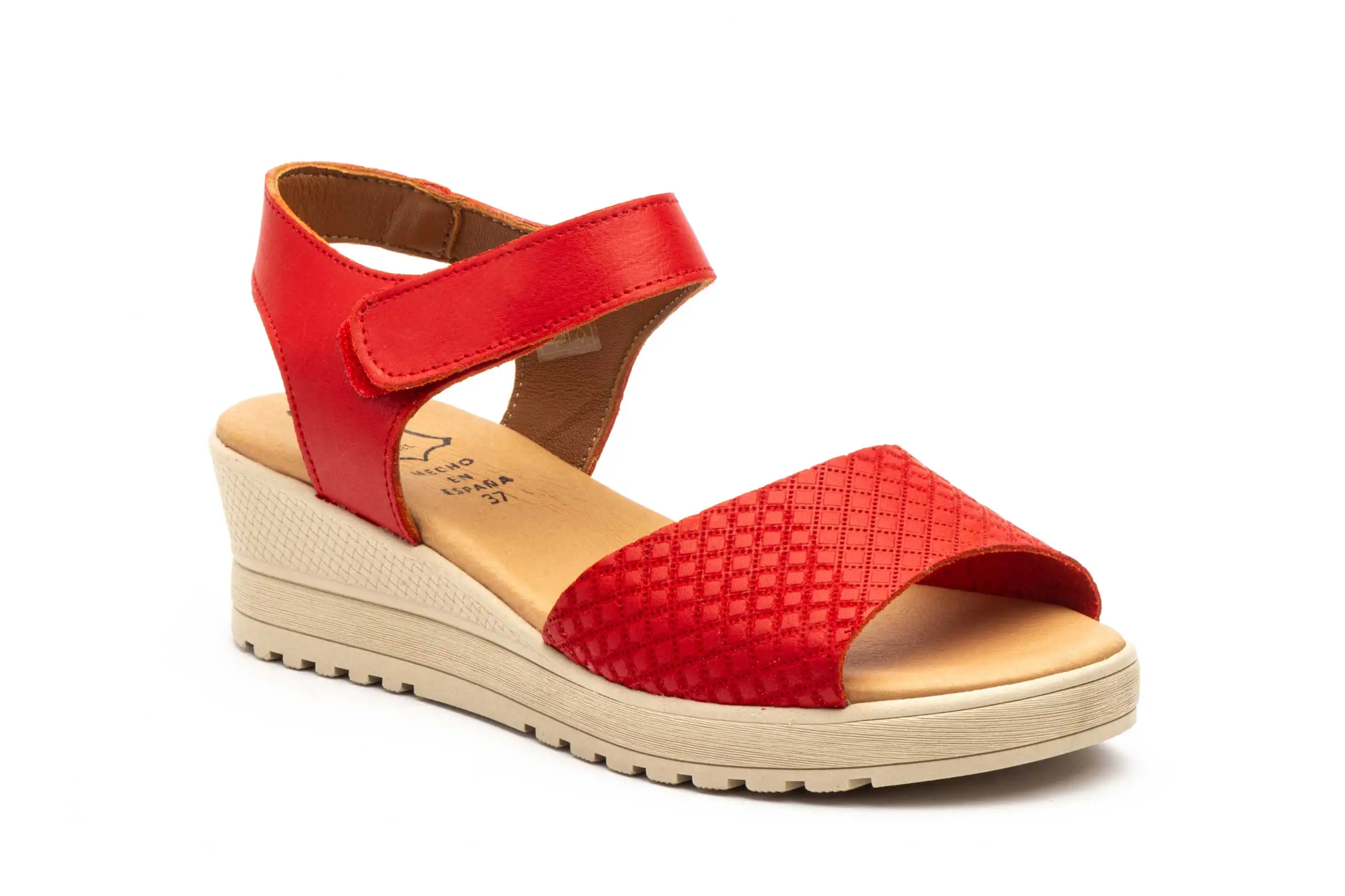 Black wedge sandals detail view