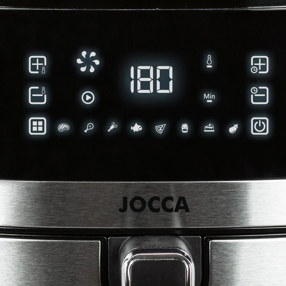 Jocca - Freidora De Aire Sin Aceite 3,8L Rosa, Air Fryer Digital 1450W, 8 Programas Automáticos, Pantalla LED Táctil, Temporizador, Temperatura Ajustable, Recetario Incluido, Fácil De Limpiar